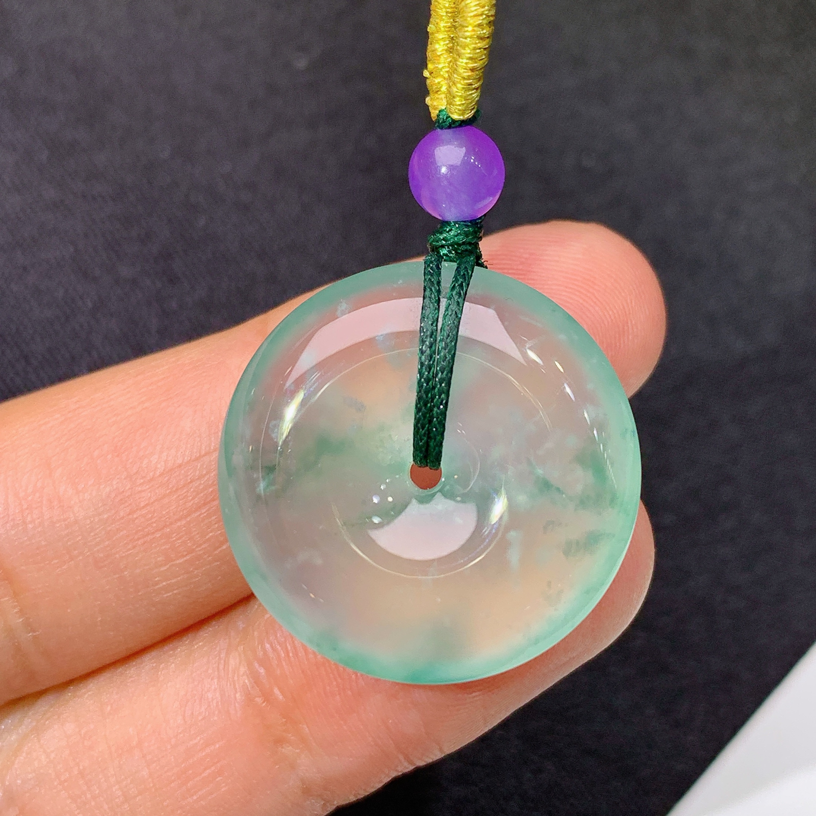 冰飘花平安扣，冰冰润润，玉质细腻，种水足，Ls 尺寸22.8*5.3