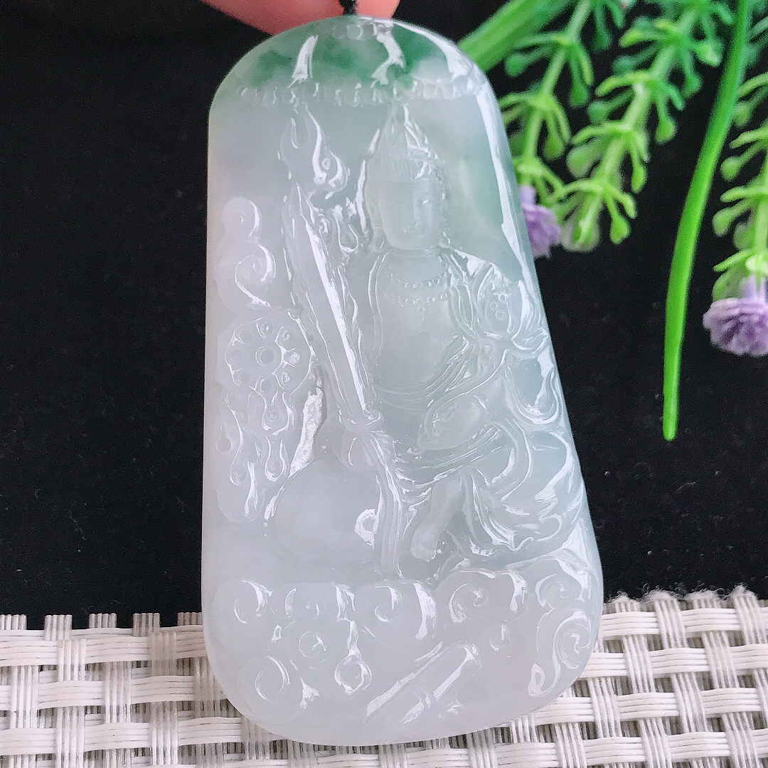 实拍A货翡翠67.5/37.5/5.5老坑冰胶水灵飘花虚空藏菩萨吊坠翡翠玉挂件