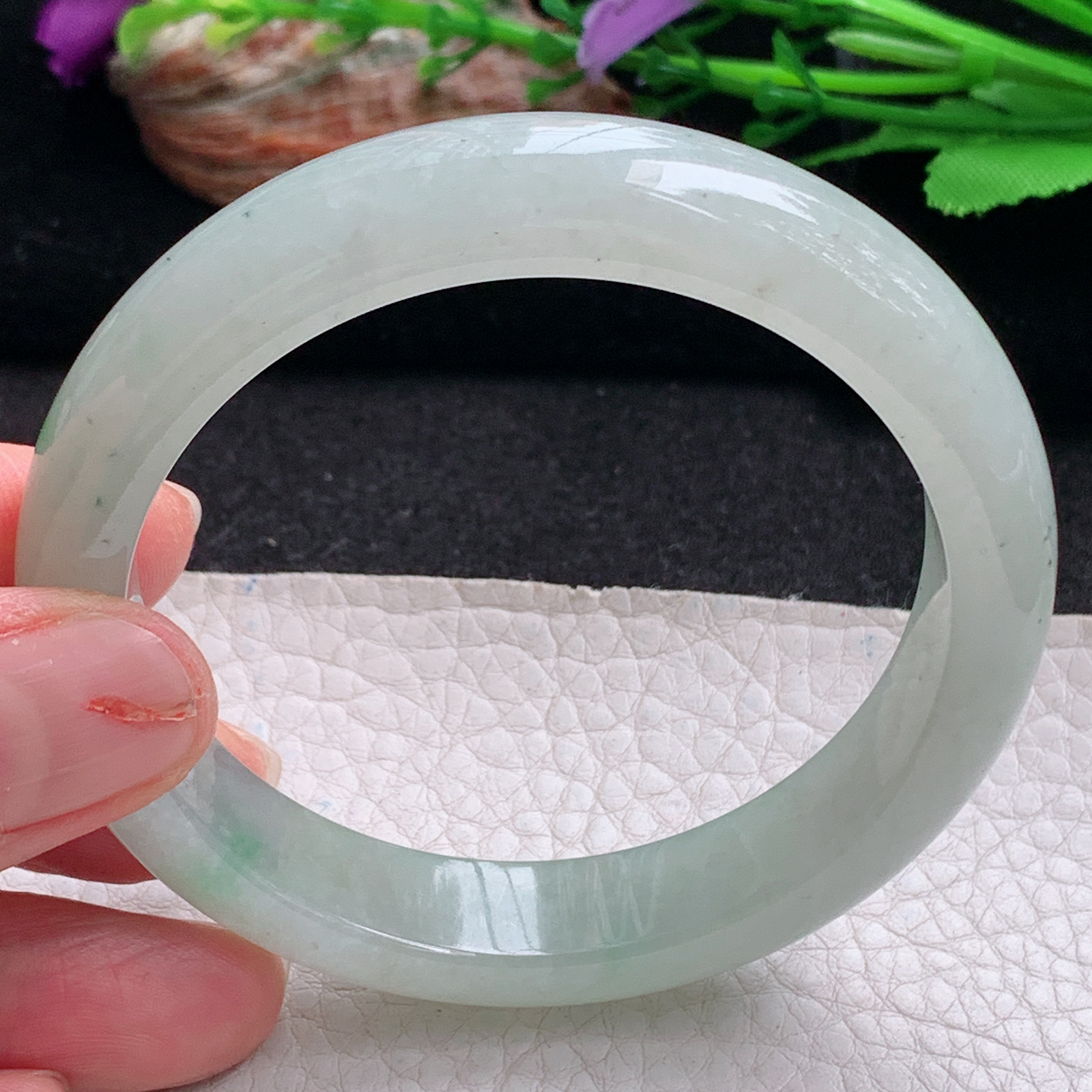 ll实拍55.5*12.2*8.5平安镯 天然翡翠a货手镯胶感飘绿正圈玉镯子