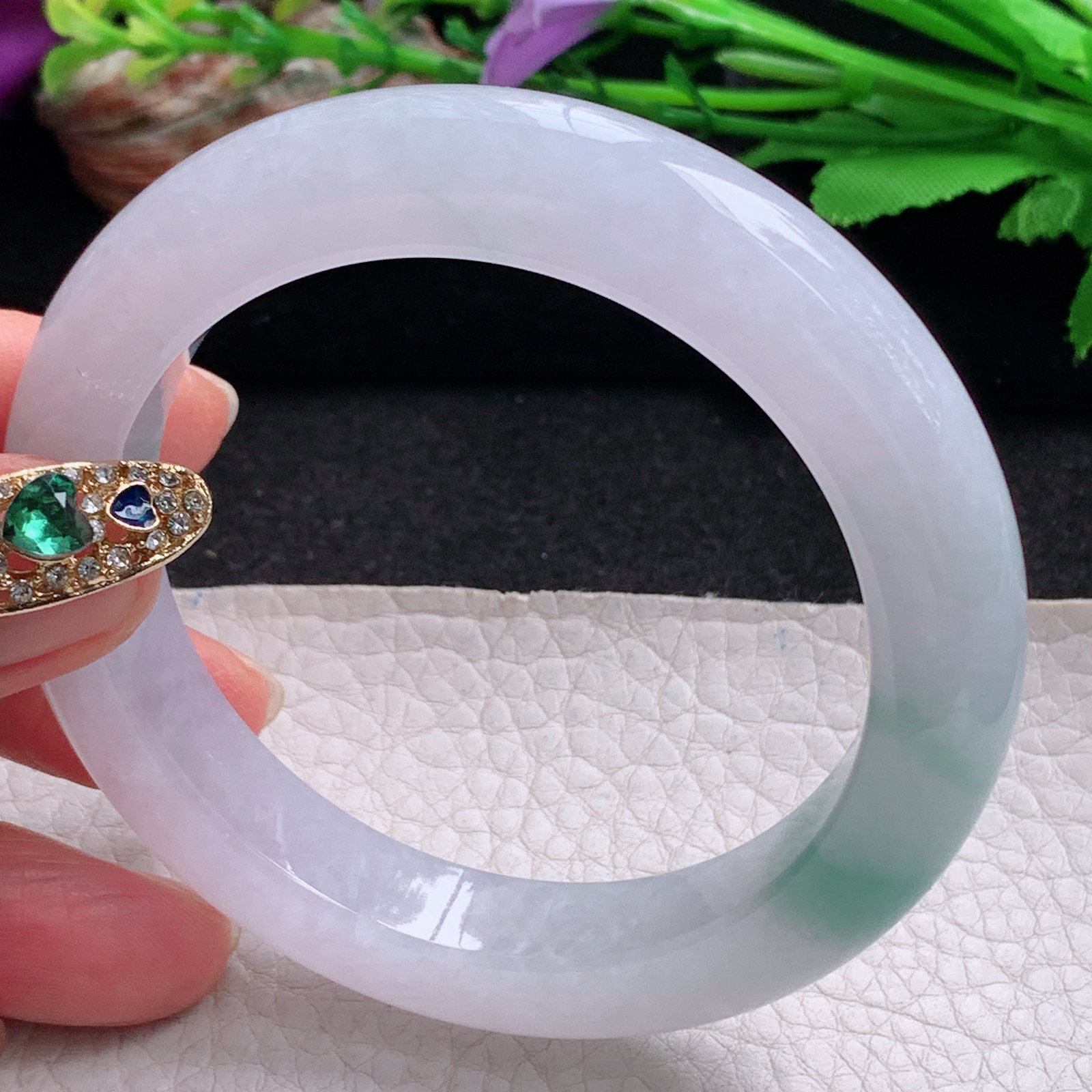 xc实拍56.3*11.5*10平安镯 天然翡翠a货手镯冰胶飘花厚装正圈玉镯子