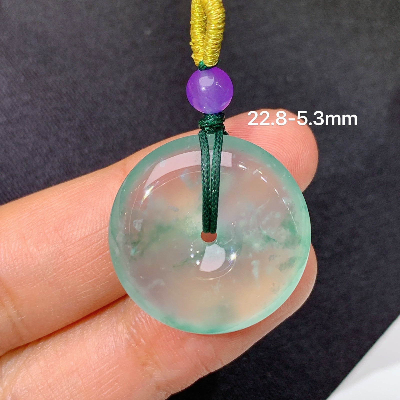 冰飘花平安扣，冰冰润润，玉质细腻，种水足，Ls 尺寸22.8*5.3