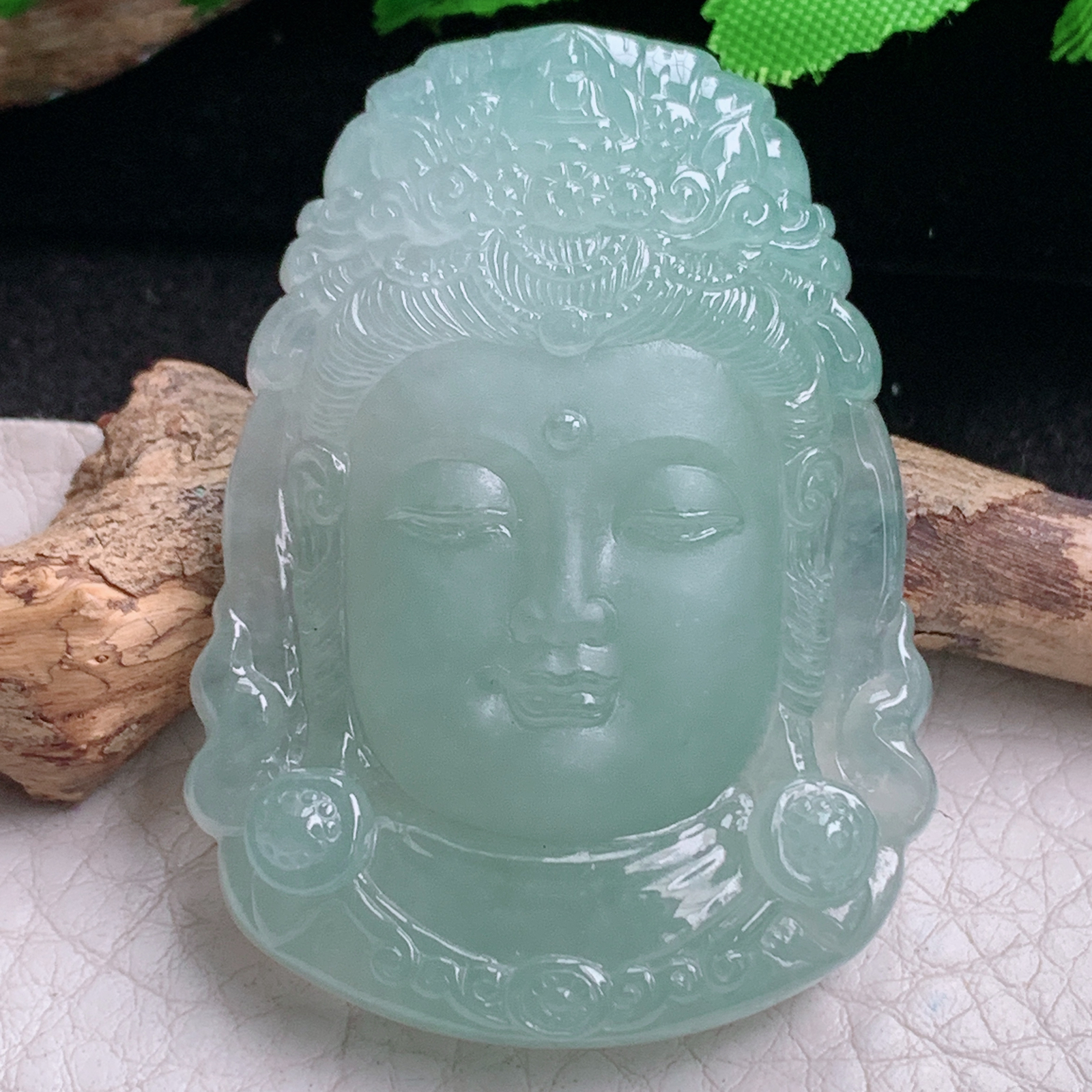 ktj实拍60*37.2*9.8天然缅甸翡翠冰晴观音首 观音头玉吊坠 玉挂件