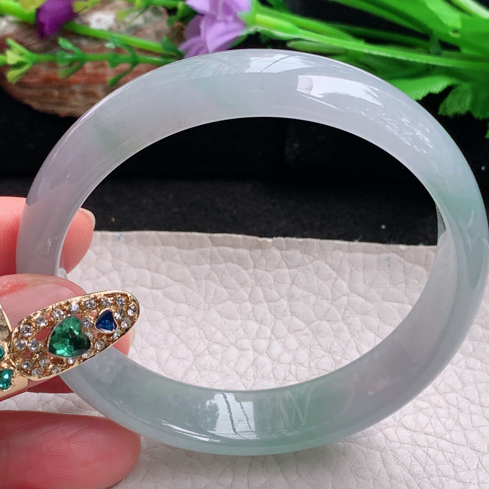 hh实拍59.8*14*7平安镯 天然翡翠a货手镯冰润晴水正圈玉镯子