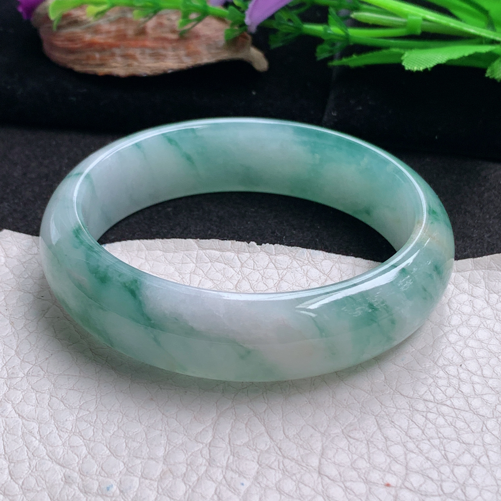 ax实拍59*16*8轮胎镯 天然翡翠a货手镯冰飘花大气正圈玉镯子