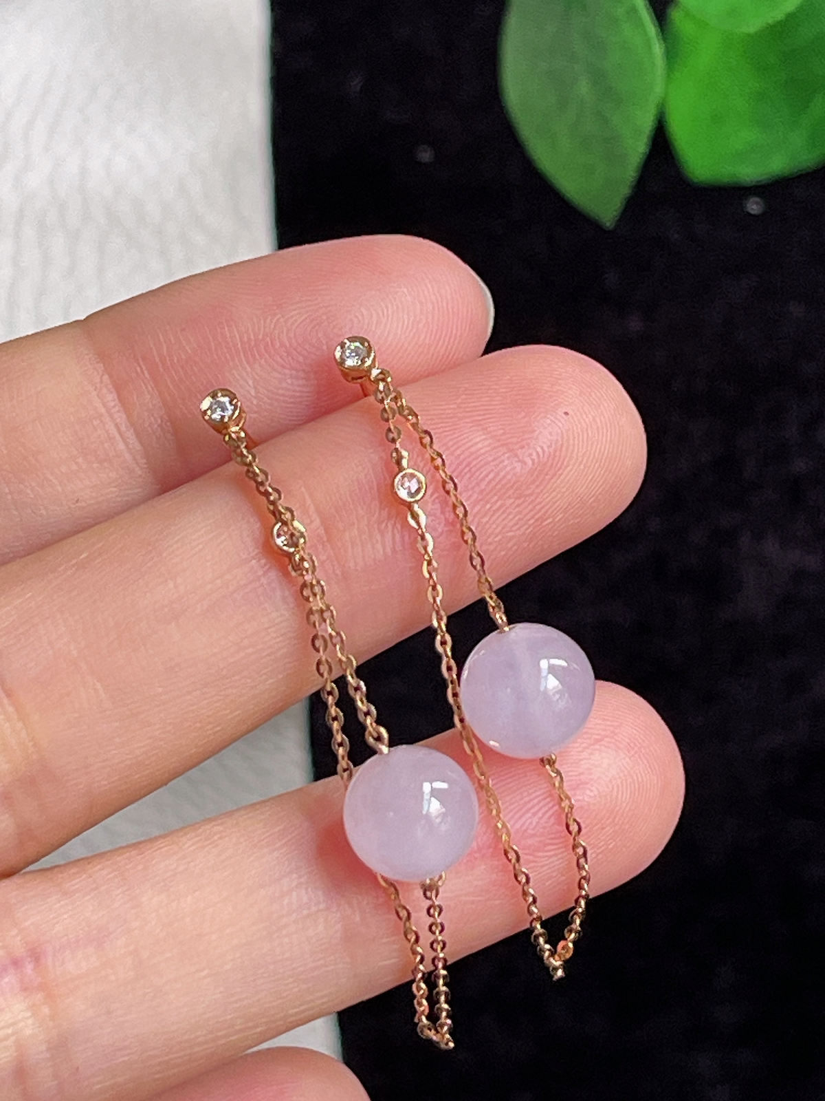 18k金翡翠冰糯圆珠耳坠