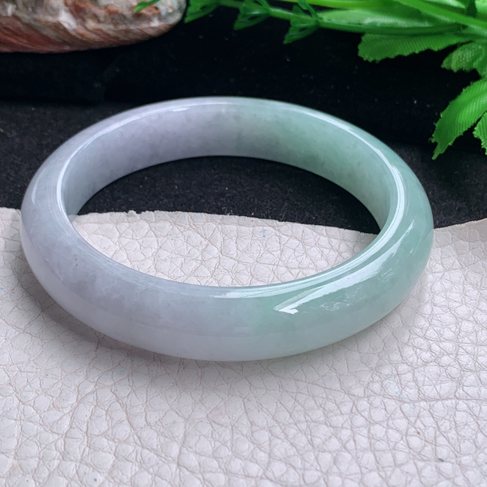 pj招财款56*12*7.8平安镯 天然缅甸翡翠a货手镯半山水水润正圈玉镯子