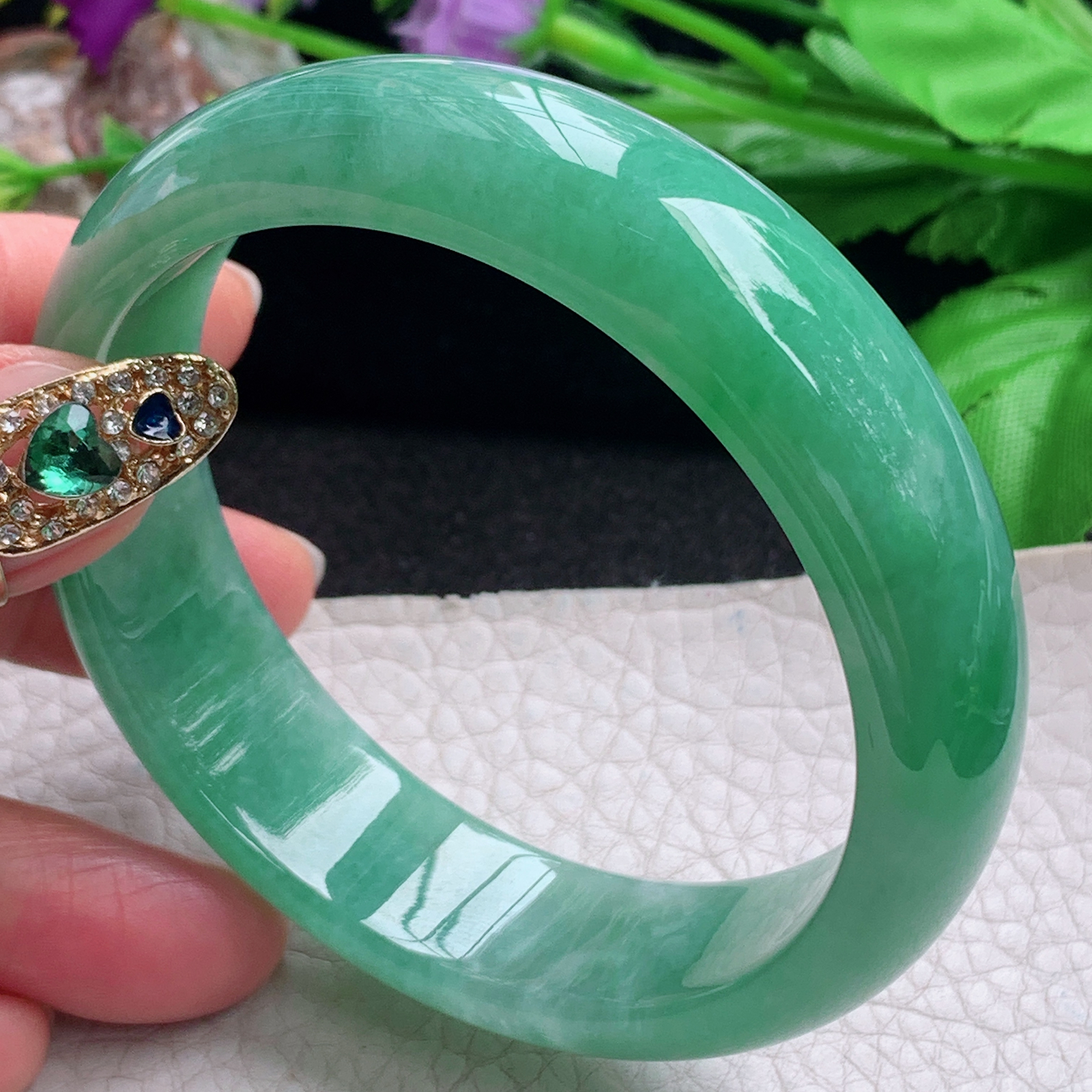 nr大气款59*16*7.6轮胎镯 天然缅甸翡翠a货手镯满绿大气正圈玉镯子