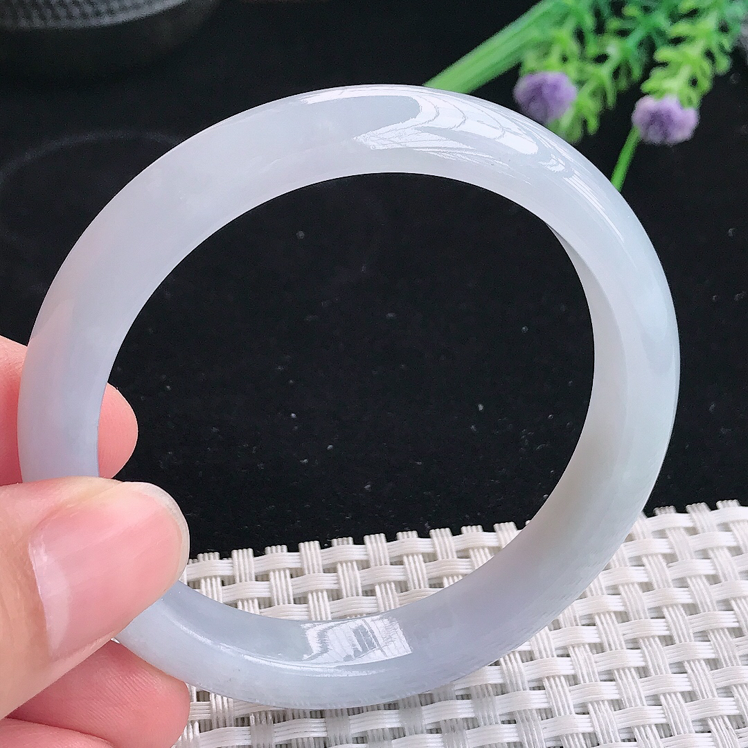 实拍A货翡翠54.5/10.6/7.6老坑冰胶水灵冰晴手镯宽边玉镯平安镯美人镯