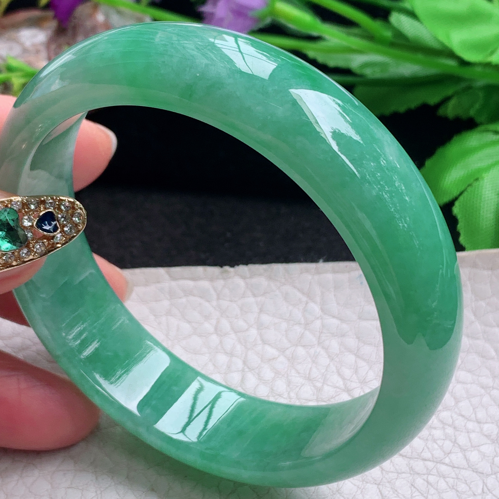 nr大气款59*16*7.6轮胎镯 天然缅甸翡翠a货手镯满绿大气正圈玉镯子