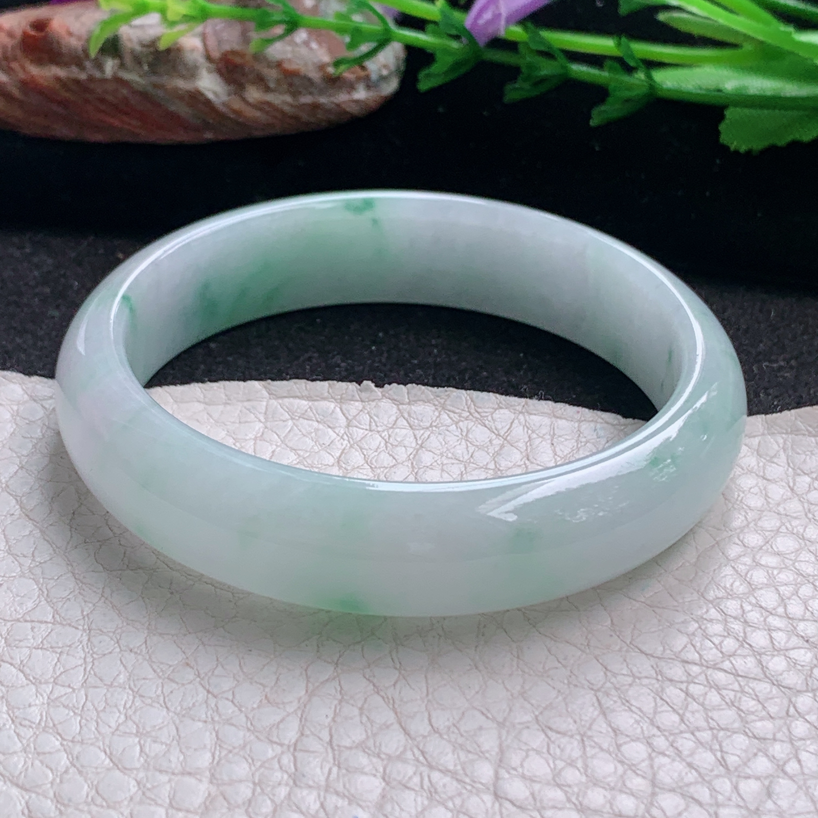 ee实拍55*13.5*7平安镯 天然缅甸翡翠a货手镯冰飘花正圈玉镯子