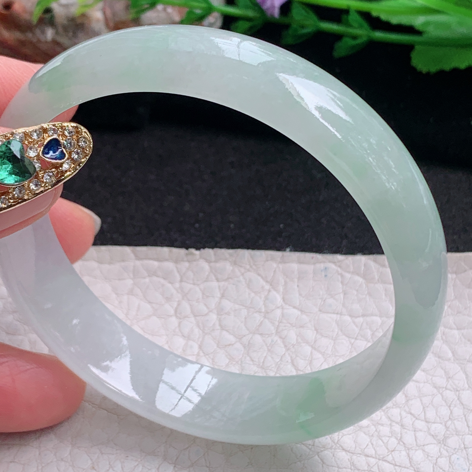 pj实拍58*14*6.5平安镯 天然缅甸翡翠a货手镯冰飘绿正圈玉镯子