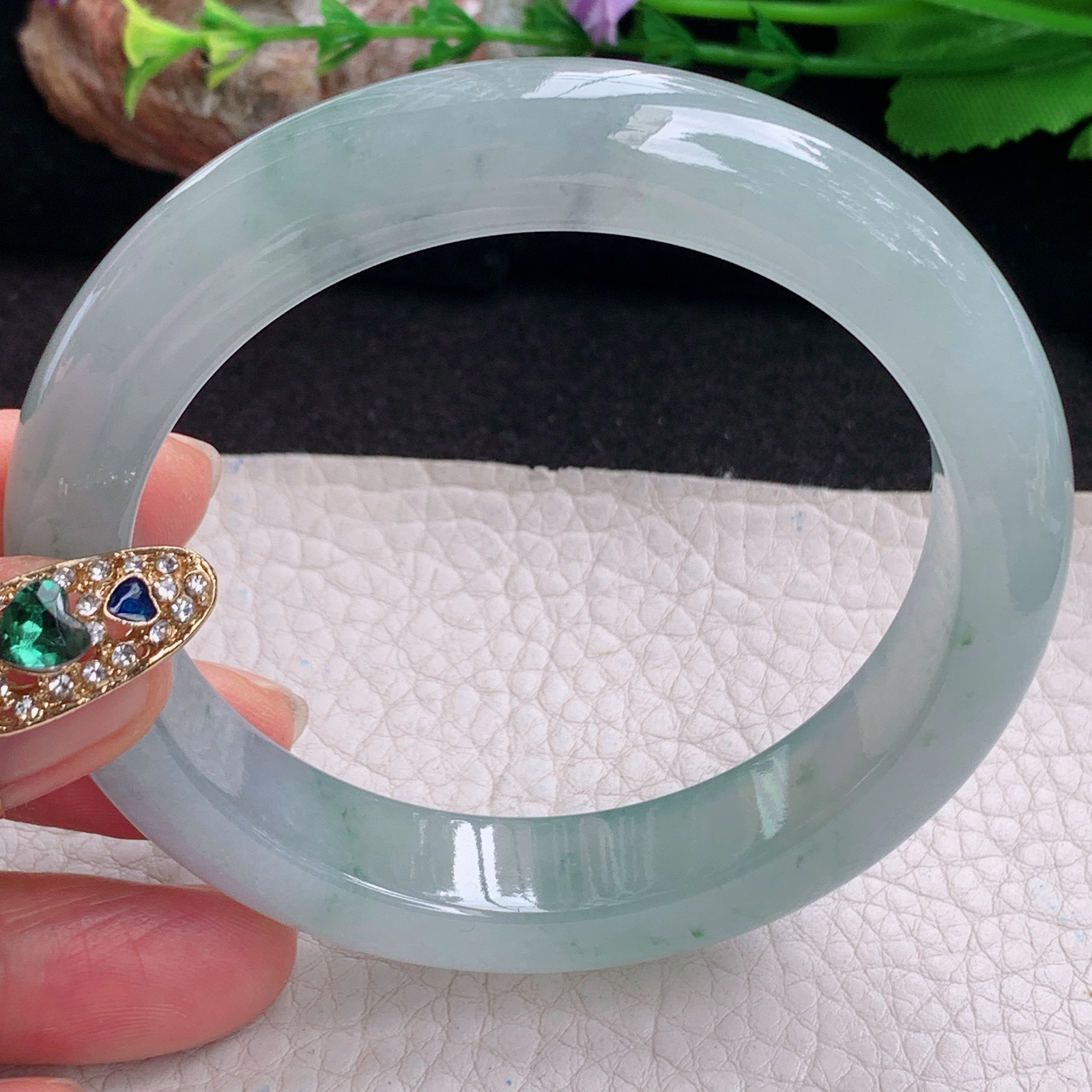 ax实拍58.5*12.9*9平安镯 天然翡翠a货手镯冰飘花厚装正圈玉镯子