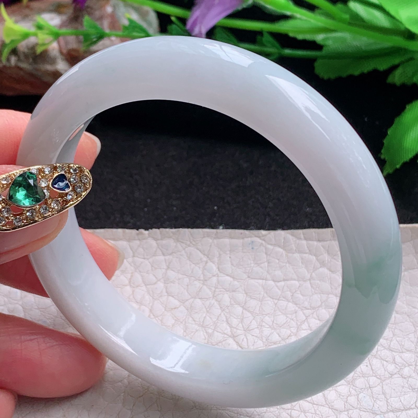 ee实拍54.5*11.6*8.6平安镯 天然缅甸翡翠a货手镯飘花水润正圈玉镯子