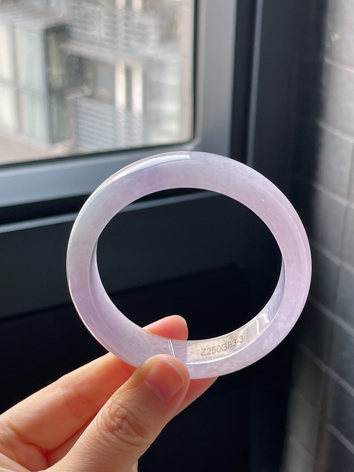 正圈55.7圈口，翡翠冰糯种紫底飘黄翡手镯