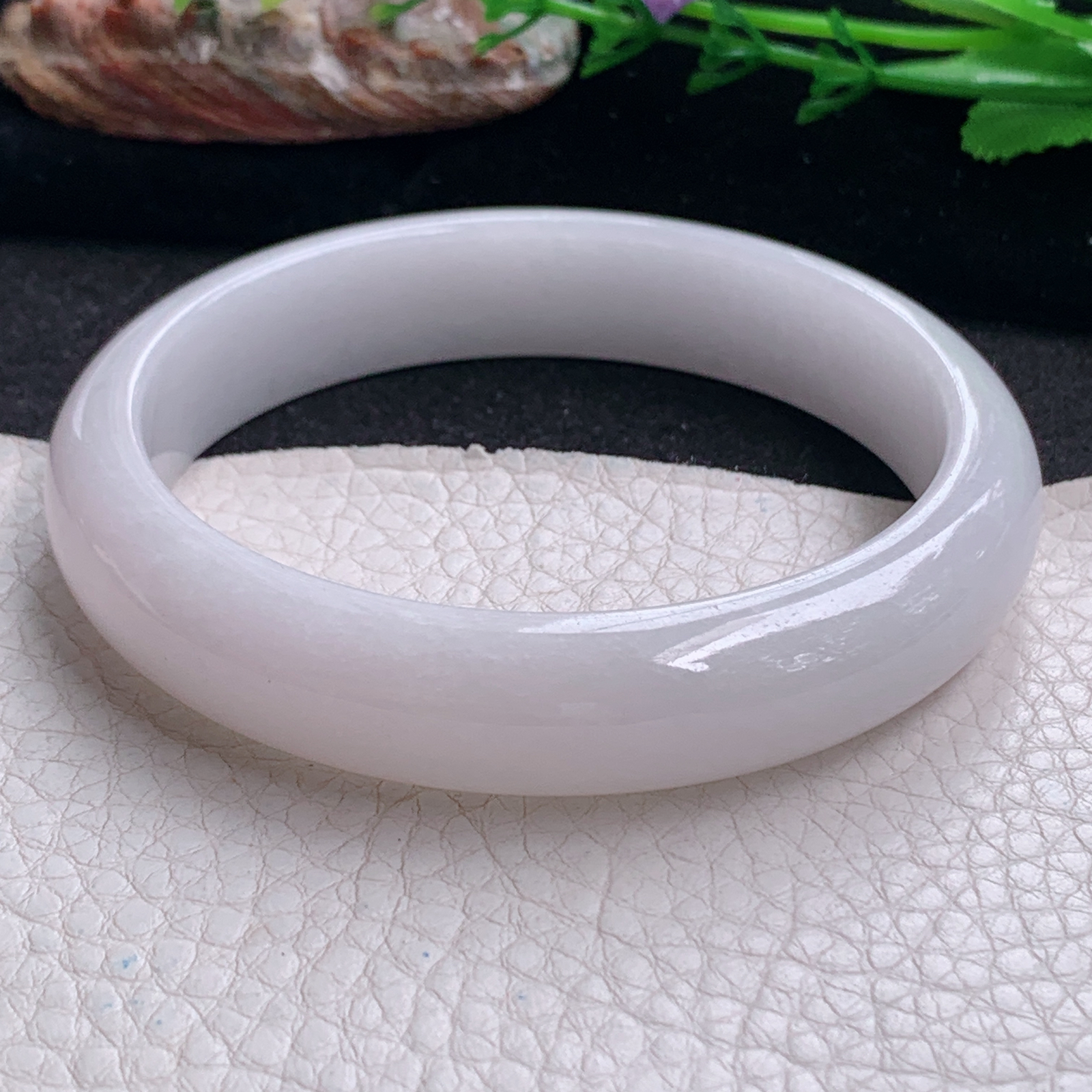 pj大圈口63*14*8平安镯 天然缅甸翡翠a货手镯淡紫水润正圈玉镯子