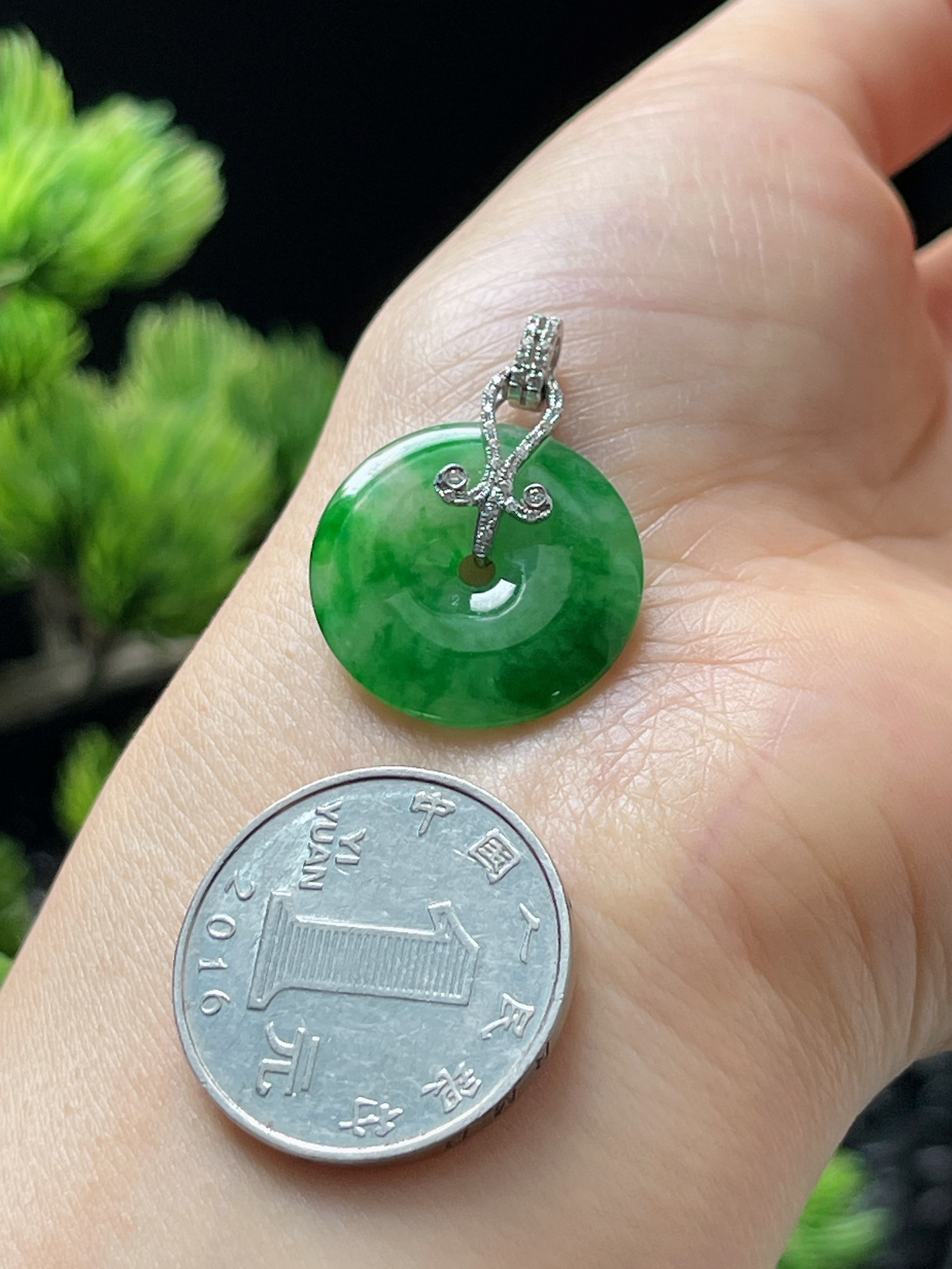 18k金翡翠冰糯种绿色平安扣