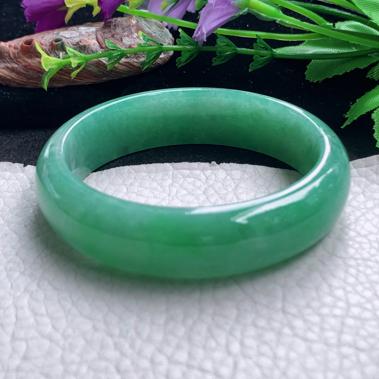 nr大气款59*16*7.6轮胎镯 天然缅甸翡翠a货手镯满绿大气正圈玉镯子