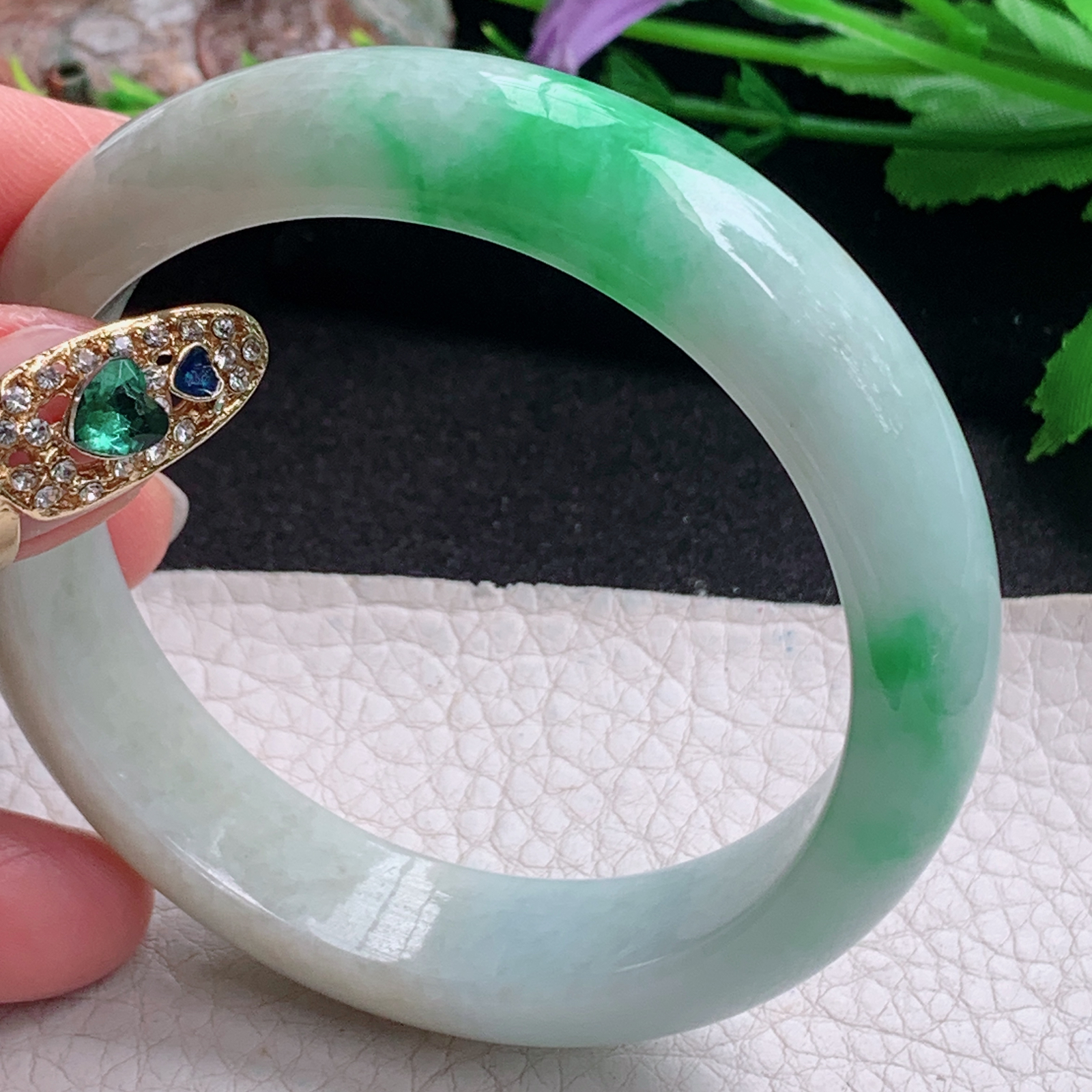 fx实拍56*14.2*8平安镯 天然缅甸翡翠a货手镯水润飘绿正圈玉镯子