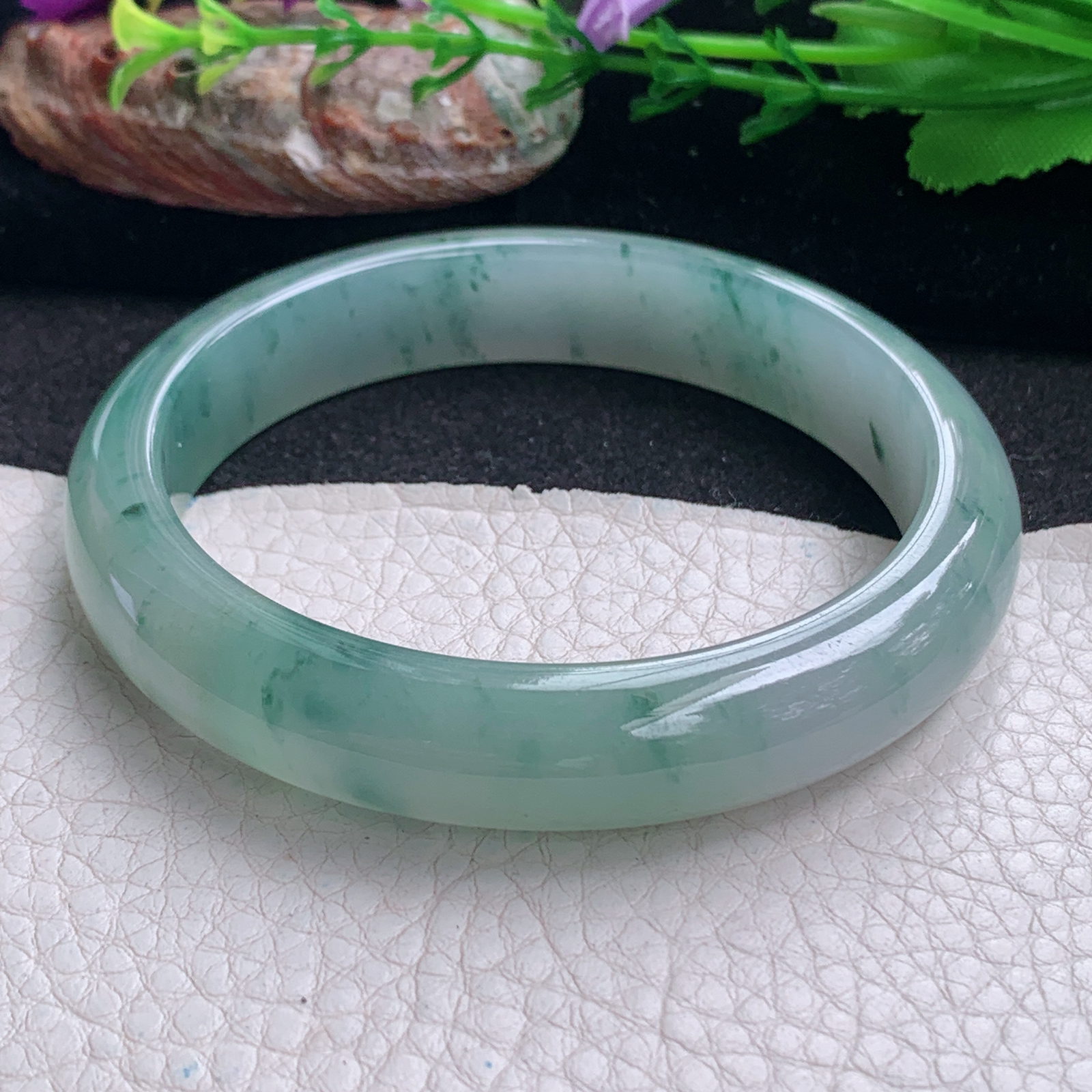 ax大圈口61*12.6*8.5平安镯 天然翡翠a货手镯冰飘花大气正圈玉镯子