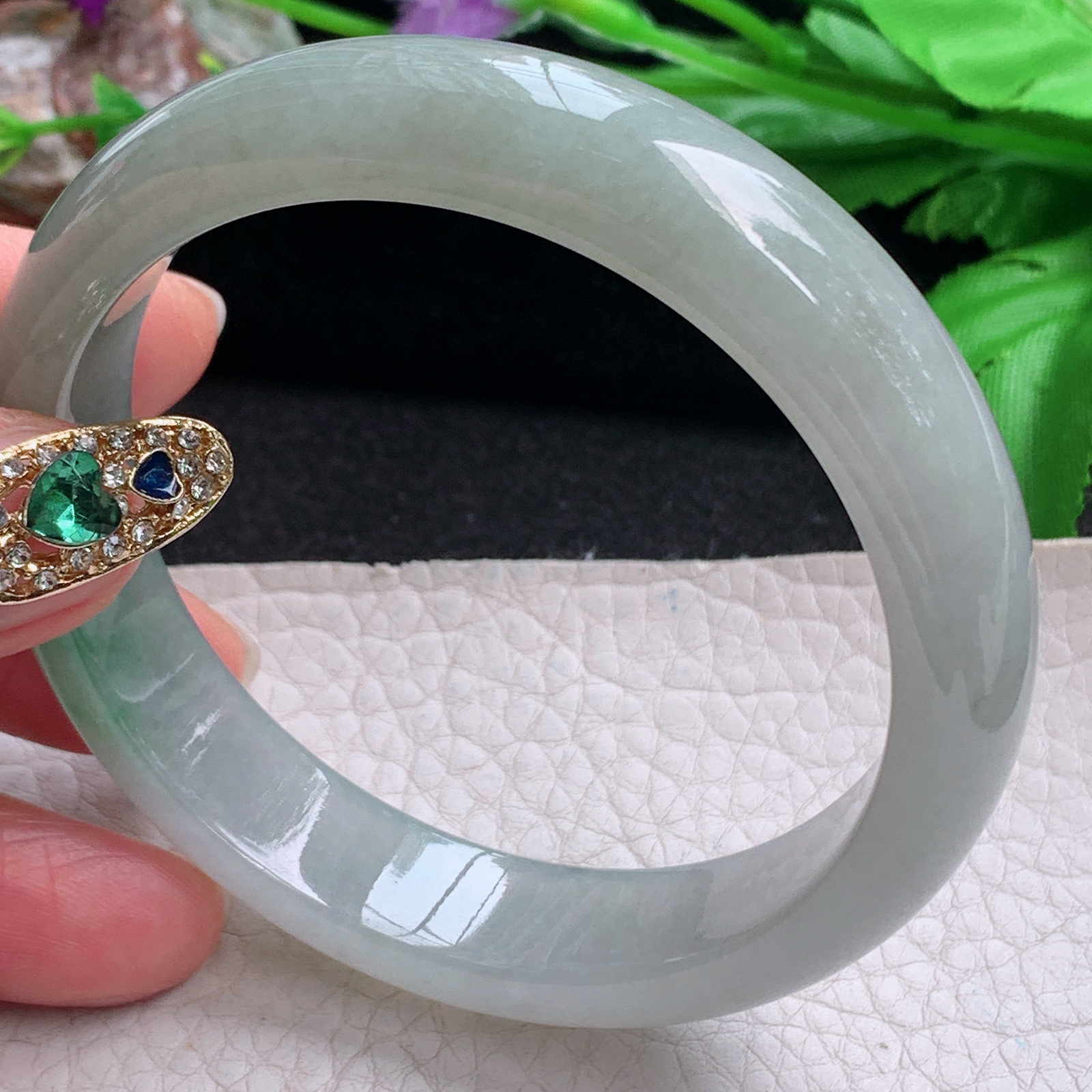 fx实拍58.8*13.3*7.8平安镯 天然缅甸翡翠a货手镯飘绿正圈玉镯子