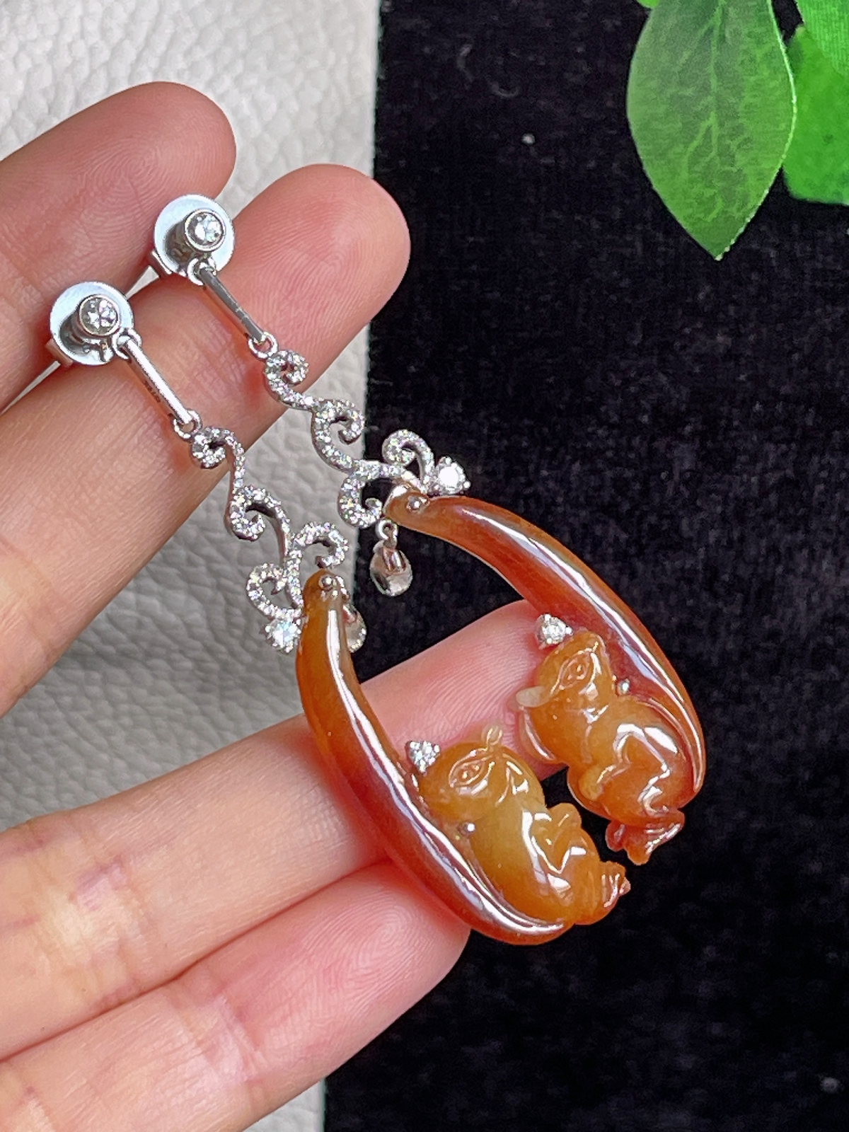 18k金天然红翡松鼠️耳坠