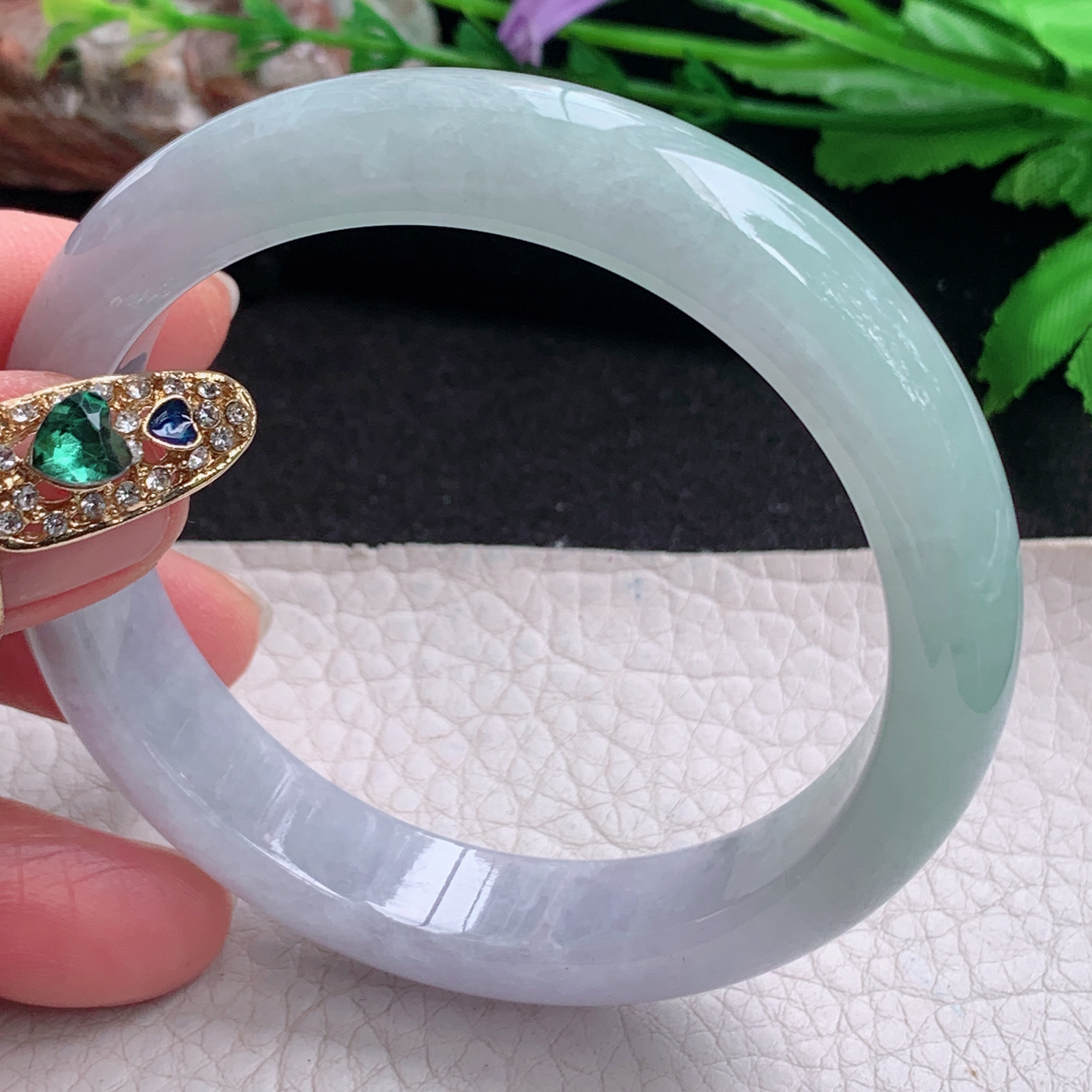 pj招财款56*12*7.8平安镯 天然缅甸翡翠a货手镯半山水水润正圈玉镯子