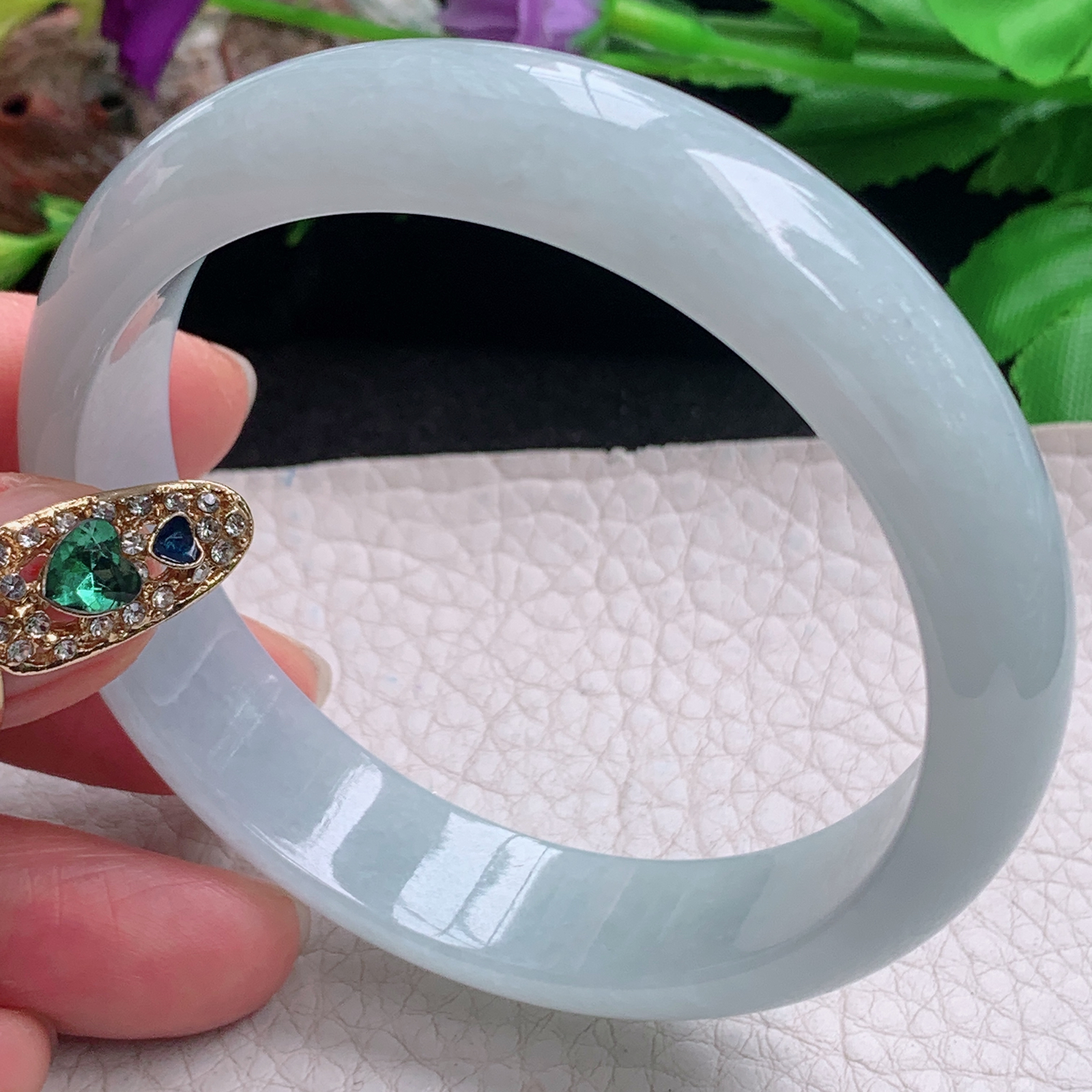 nr实拍58*14*7.6平安镯 天然缅甸翡翠a货手镯冰润浅绿正圈玉镯子