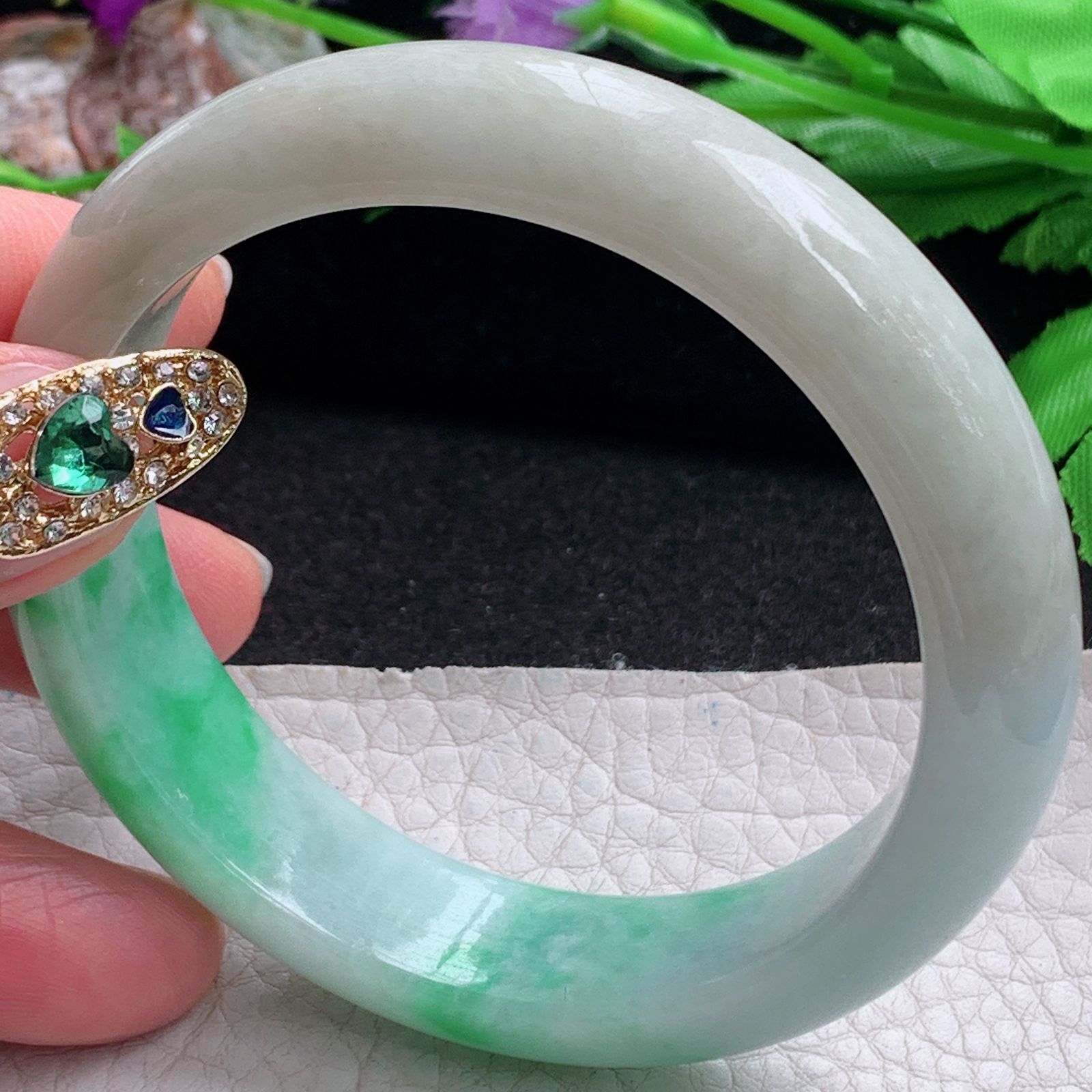 fx实拍56*14.2*8平安镯 天然缅甸翡翠a货手镯水润飘绿正圈玉镯子