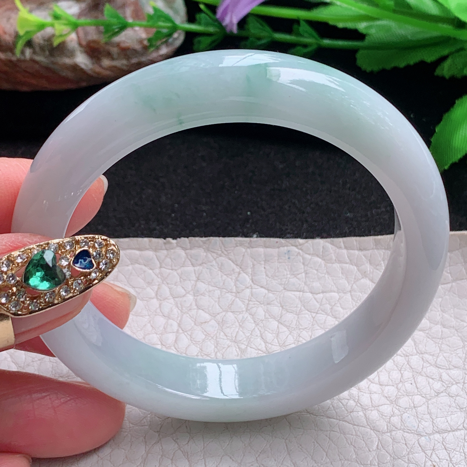 ee实拍54.5*11.6*8.6平安镯 天然缅甸翡翠a货手镯飘花水润正圈玉镯子