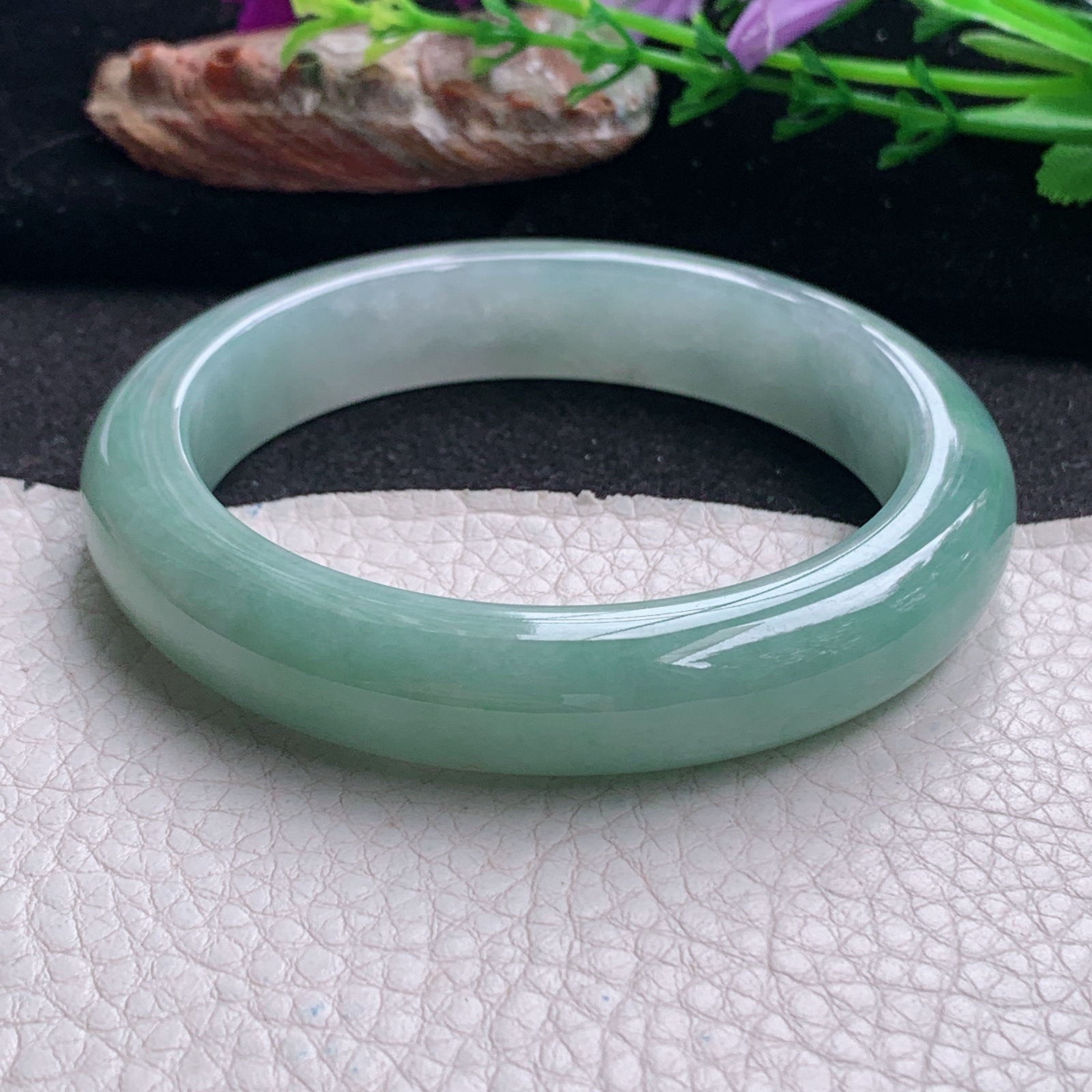 ym实拍59.5*12.5*9.2招财镯 天然缅甸翡翠a货手镯半山水正圈玉镯子