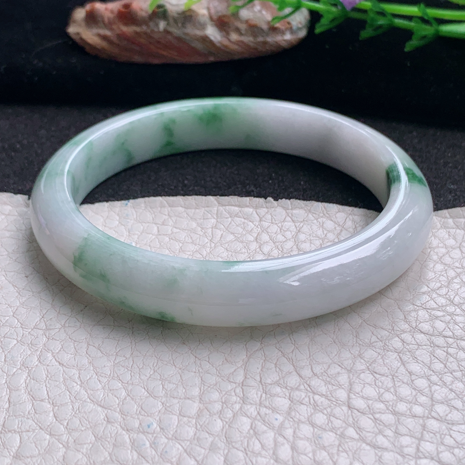 js大圈口60.6*11.3*8.5平安镯 天然缅甸翡翠a货手镯飘花大气正圈玉镯子