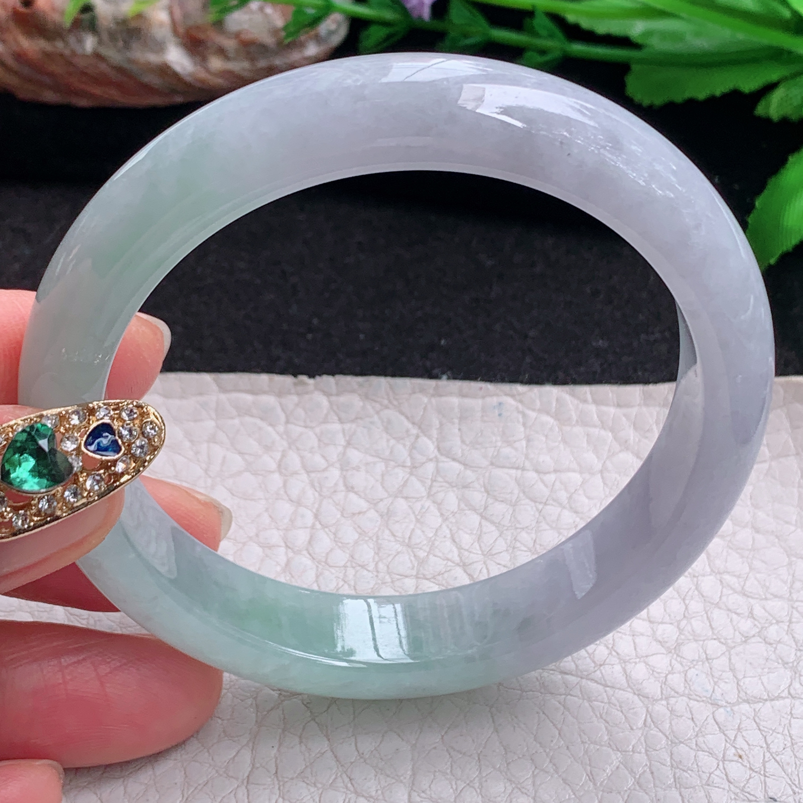 pj招财款56*12*7.8平安镯 天然缅甸翡翠a货手镯半山水水润正圈玉镯子