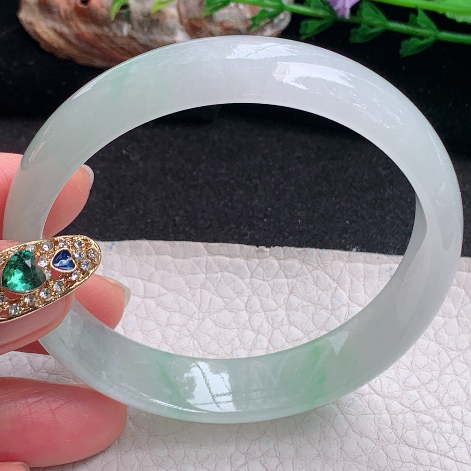 pj实拍58*14*6.5平安镯 天然缅甸翡翠a货手镯冰飘绿正圈玉镯子