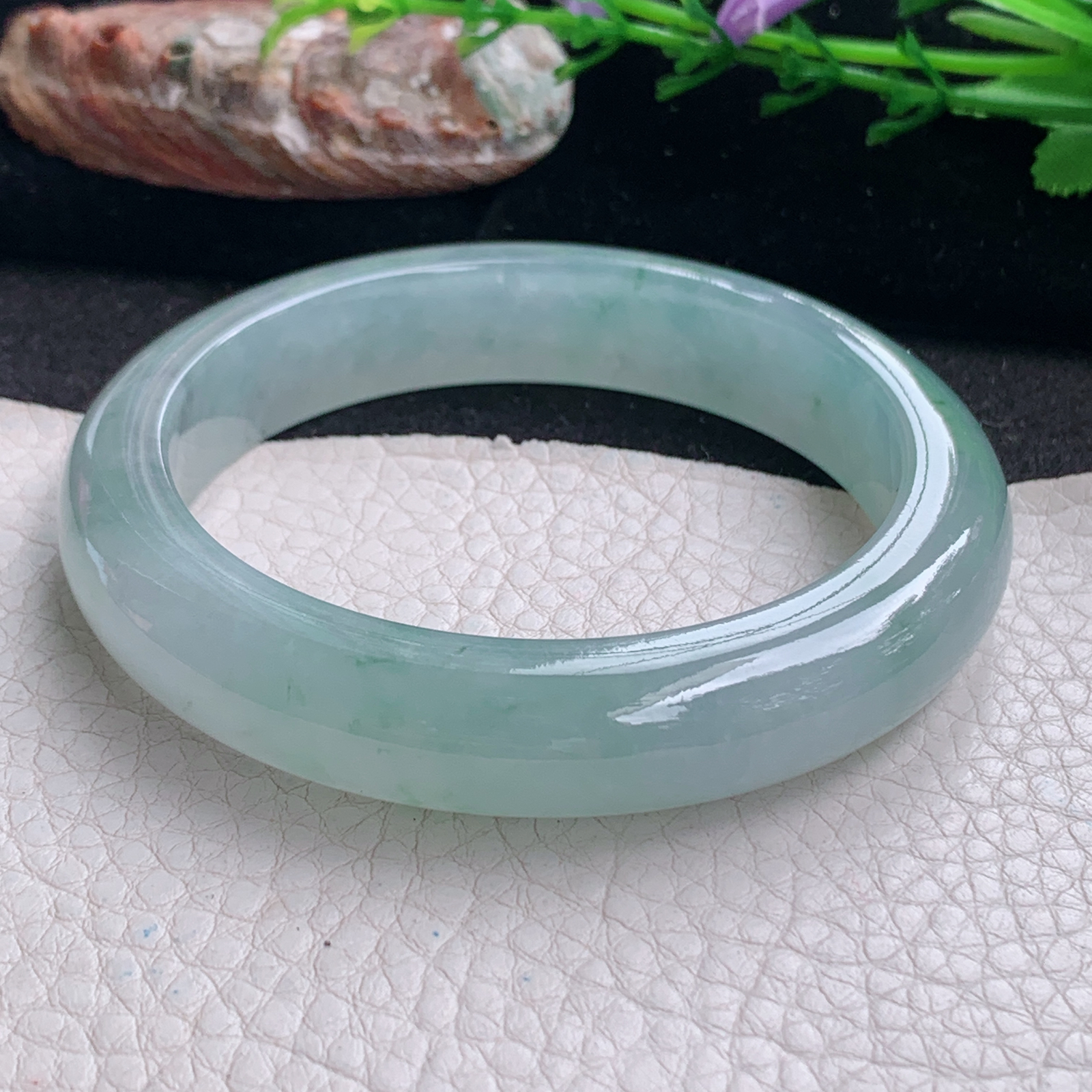 ax实拍58.5*12.9*9平安镯 天然翡翠a货手镯冰飘花厚装正圈玉镯子