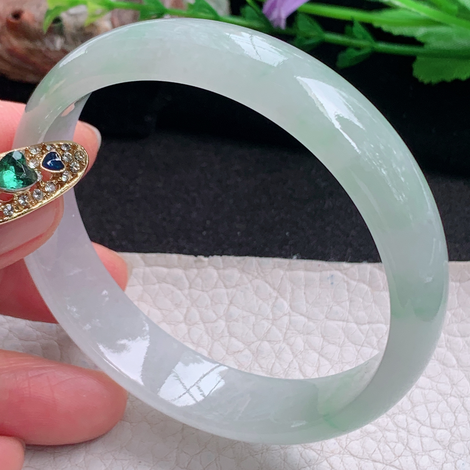 pj实拍58*14*6.5平安镯 天然缅甸翡翠a货手镯冰飘绿正圈玉镯子