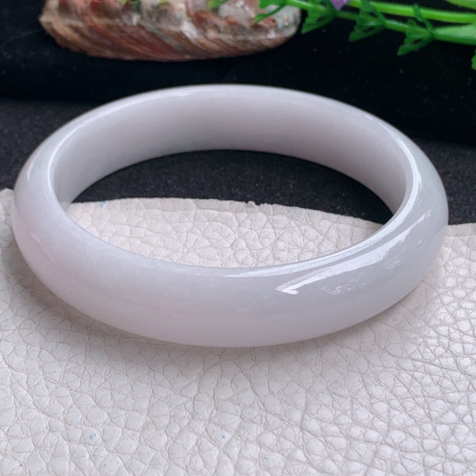 pj大圈口63*14*8平安镯 天然缅甸翡翠a货手镯淡紫水润正圈玉镯子