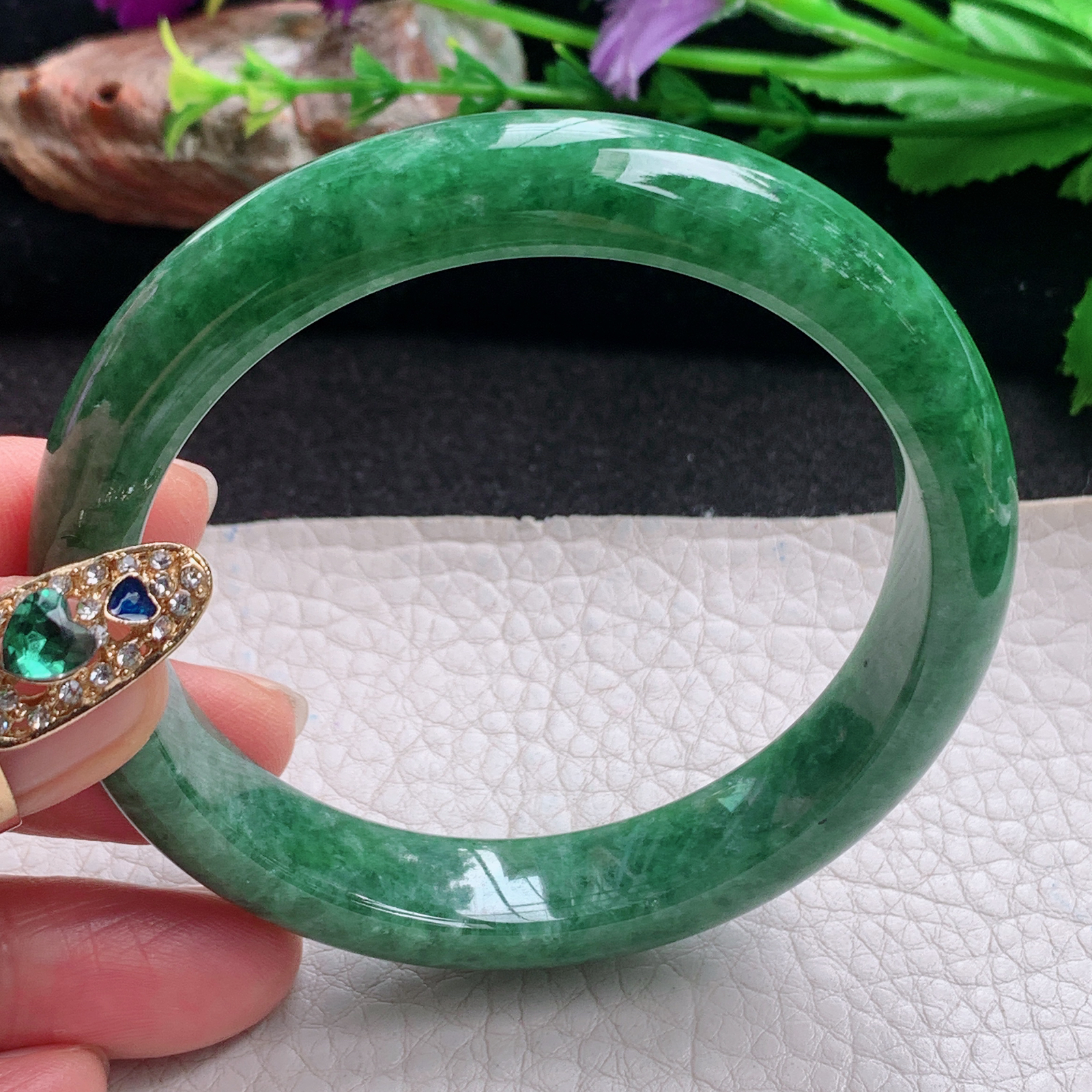 n实拍57*11.6*8平安镯 天然缅甸翡翠a货手镯满绿辣色正圈玉镯子