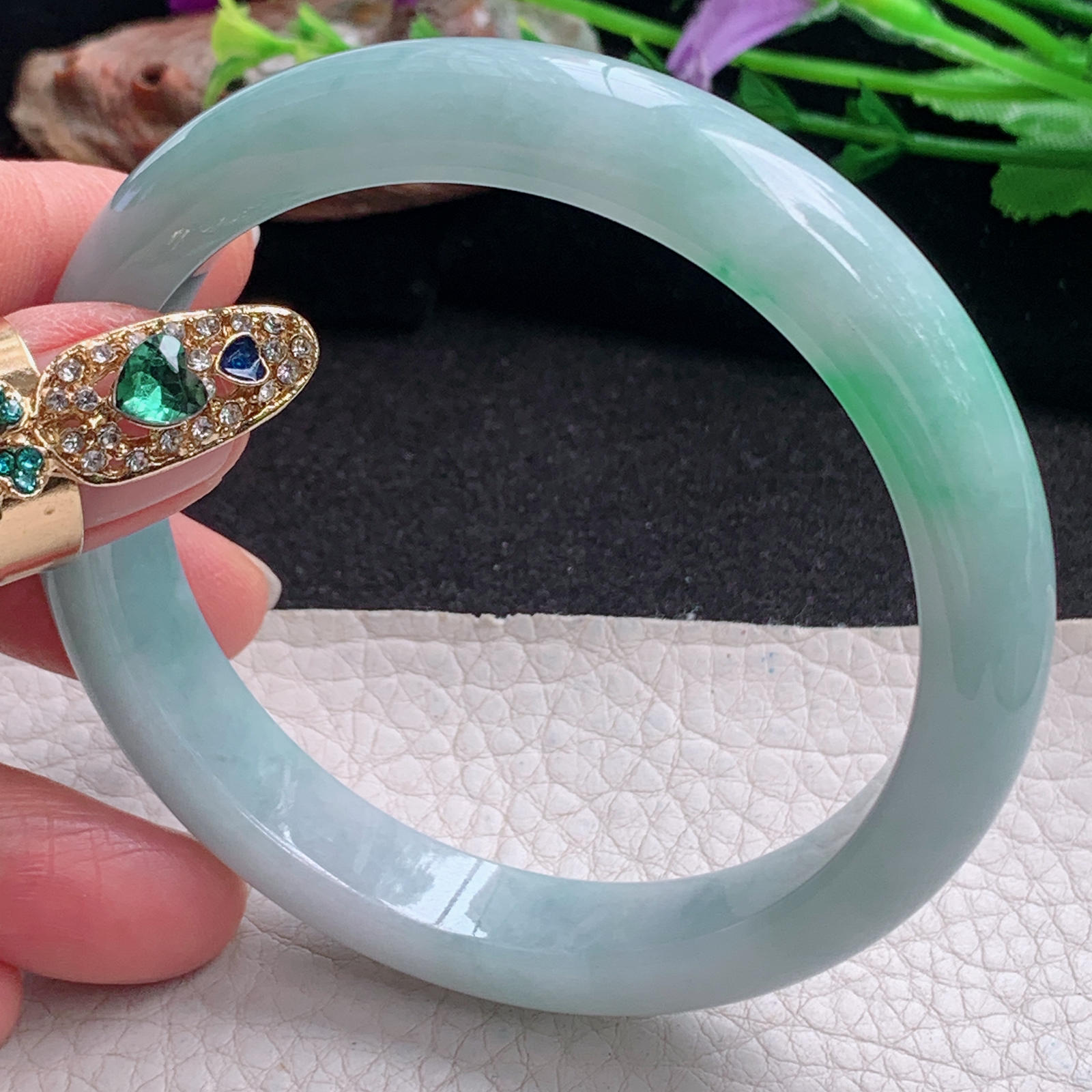 js大圈口60*11.8*8平安镯 天然缅甸翡翠a货手镯清秀飘绿正圈玉镯子