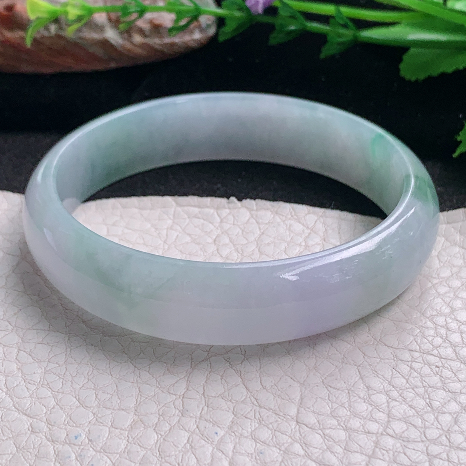 fx实拍58*14*6.5平安镯 天然缅甸翡翠a货手镯冰润飘花正圈玉镯子