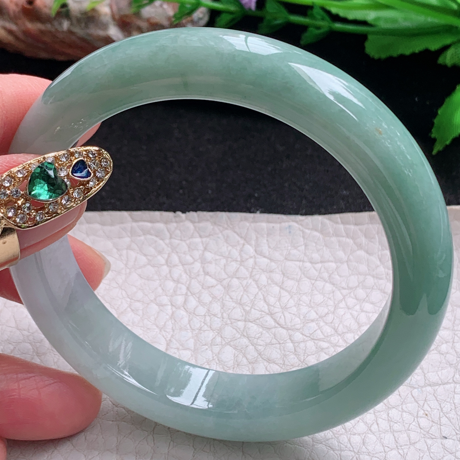 ym实拍59.5*12.5*9.2招财镯 天然缅甸翡翠a货手镯半山水正圈玉镯子