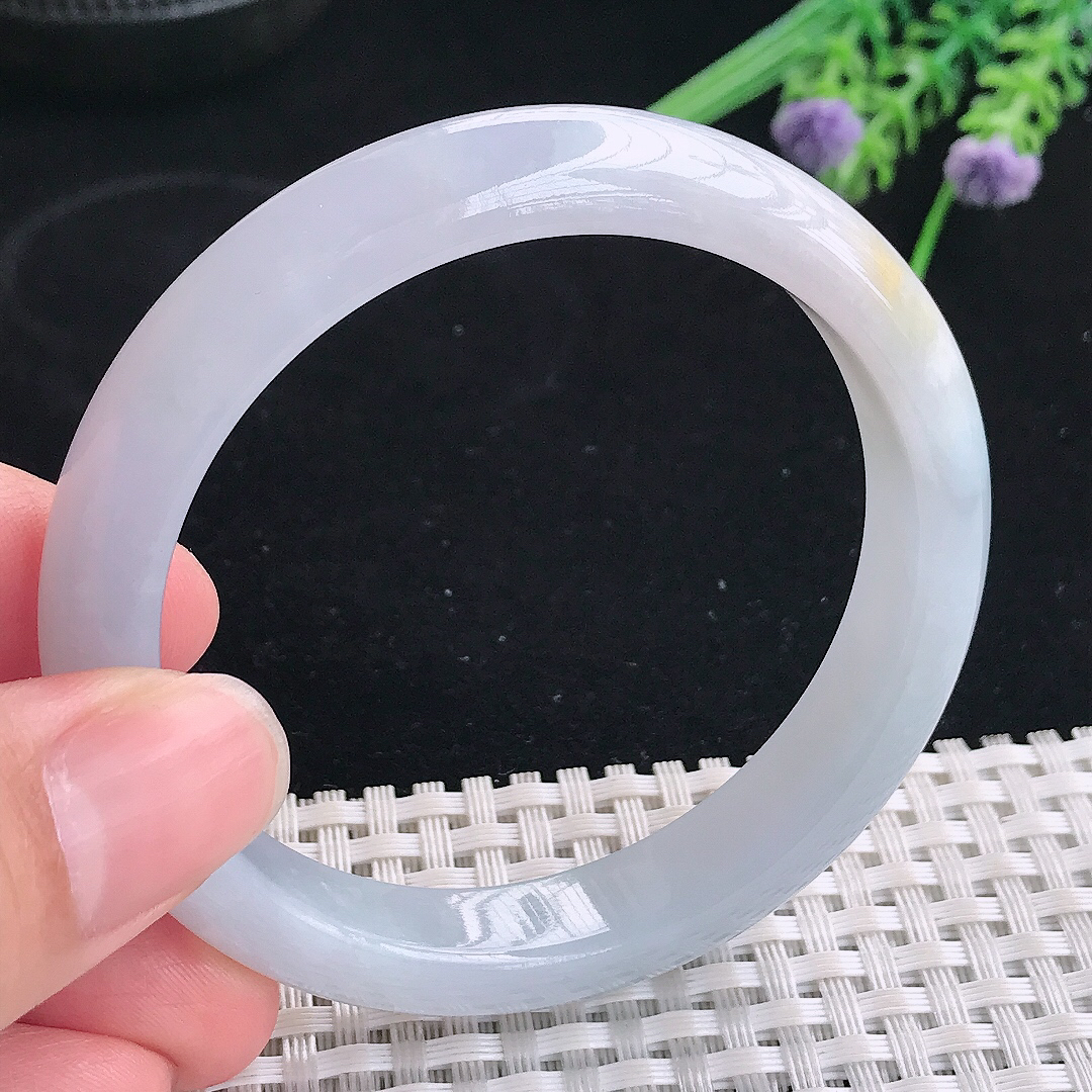 实拍A货翡翠54.5/10.6/7.6老坑冰胶水灵冰晴手镯宽边玉镯平安镯美人镯