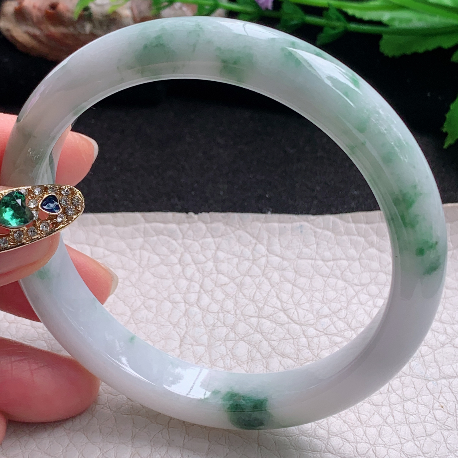 js大圈口60.6*11.3*8.5平安镯 天然缅甸翡翠a货手镯飘花大气正圈玉镯子
