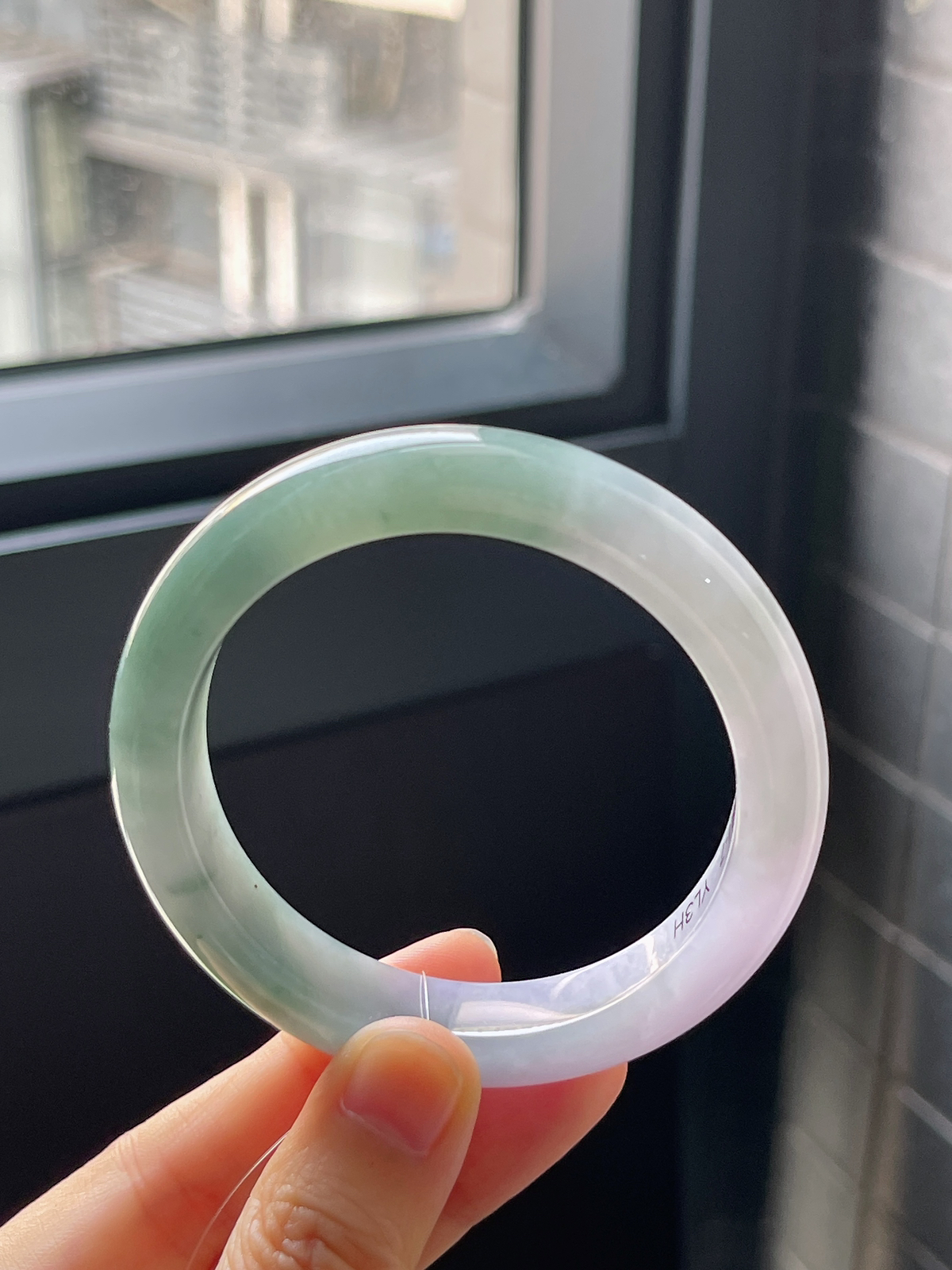 正圈53.6圈口，翡翠冰糯种灰绿色手镯