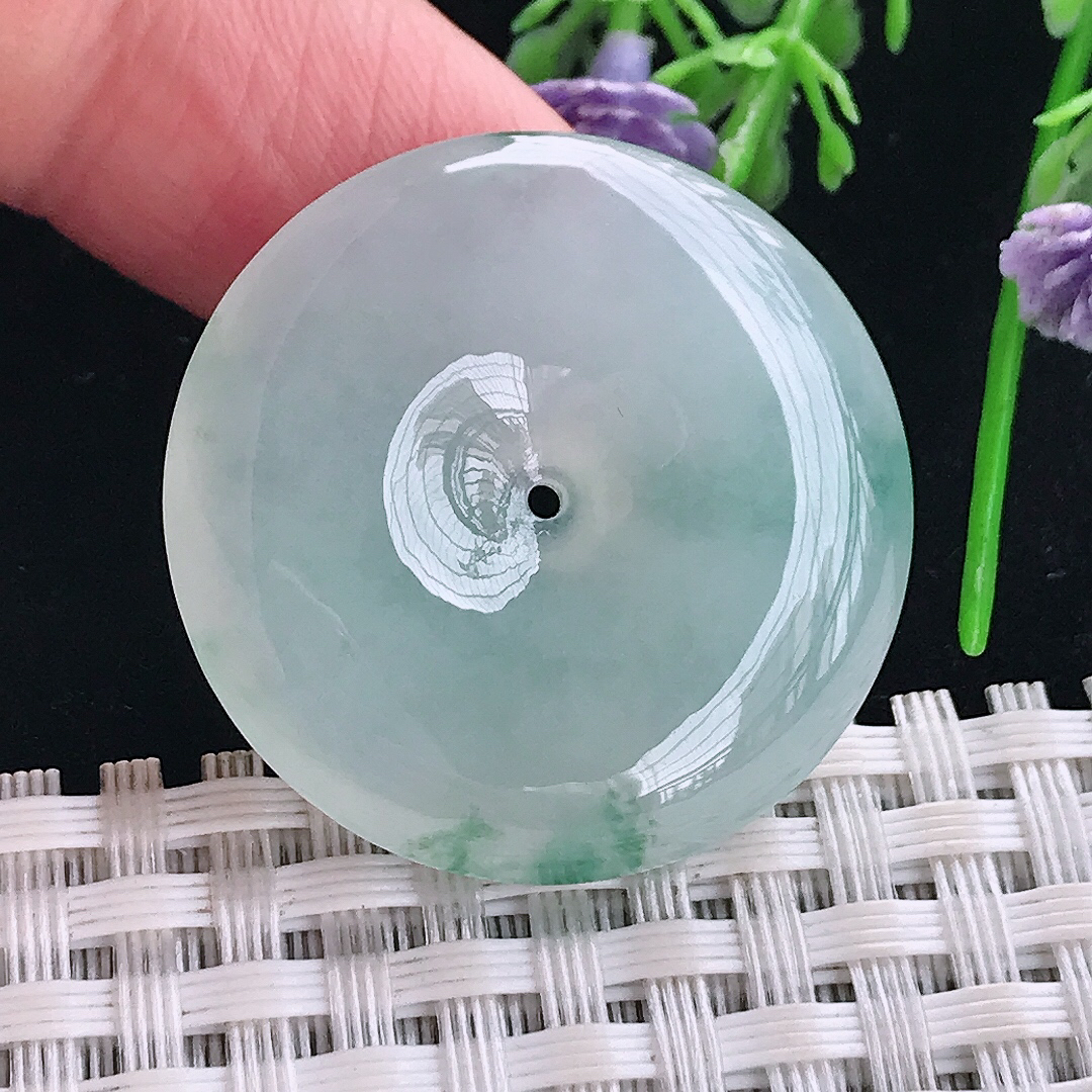 实拍A货翡翠30.3/6.1老坑冰胶果冻冰飘花平安扣吊坠翡翠玉挂件