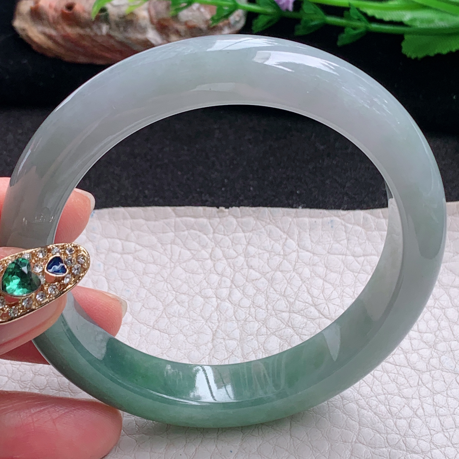 ym招财款58.5*13*8.8平安镯 天然缅甸翡翠a货手镯水润半山水正圈玉镯子