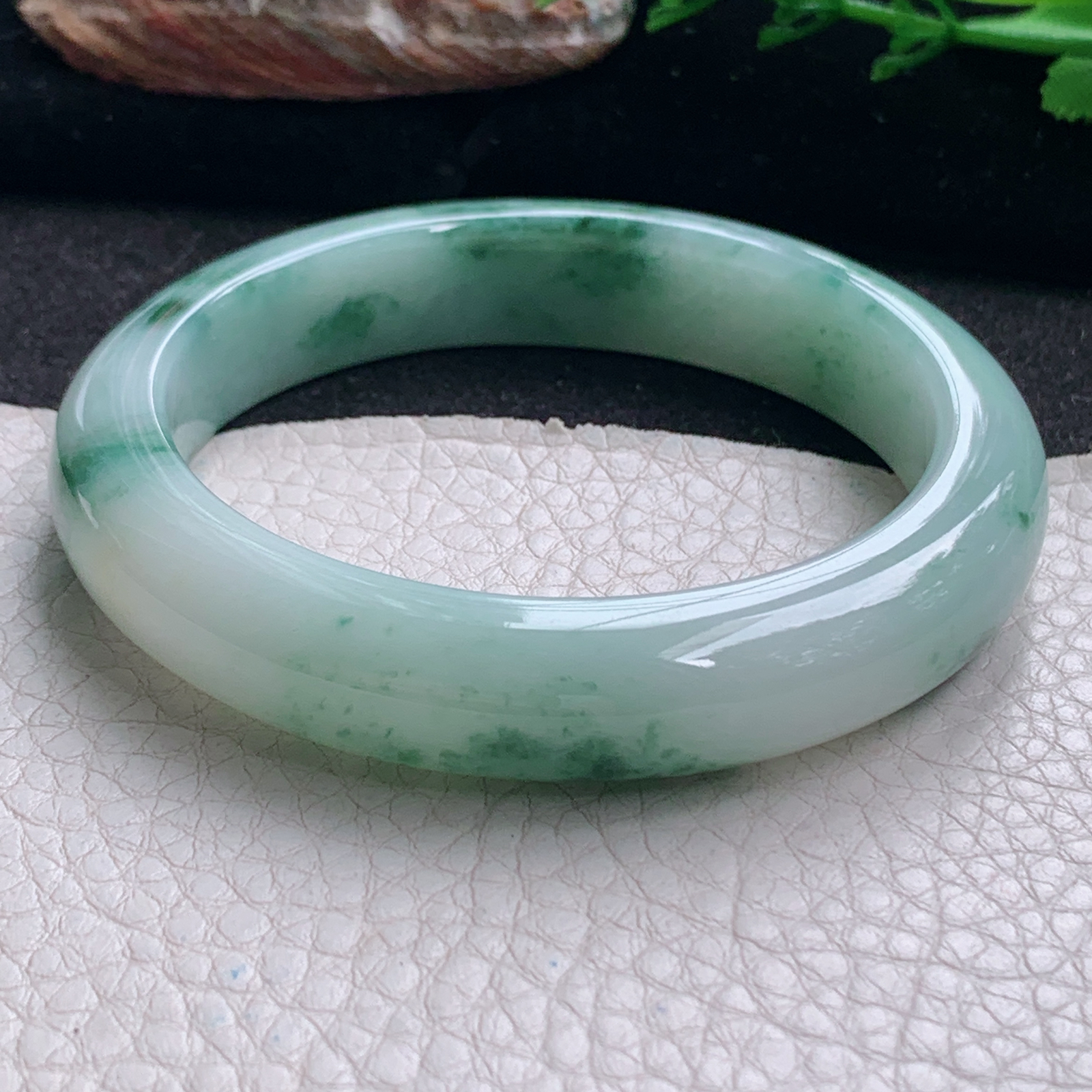 ym实拍57*12.6*8.8平安镯 天然缅甸翡翠a货手镯冰飘花正圈玉镯子