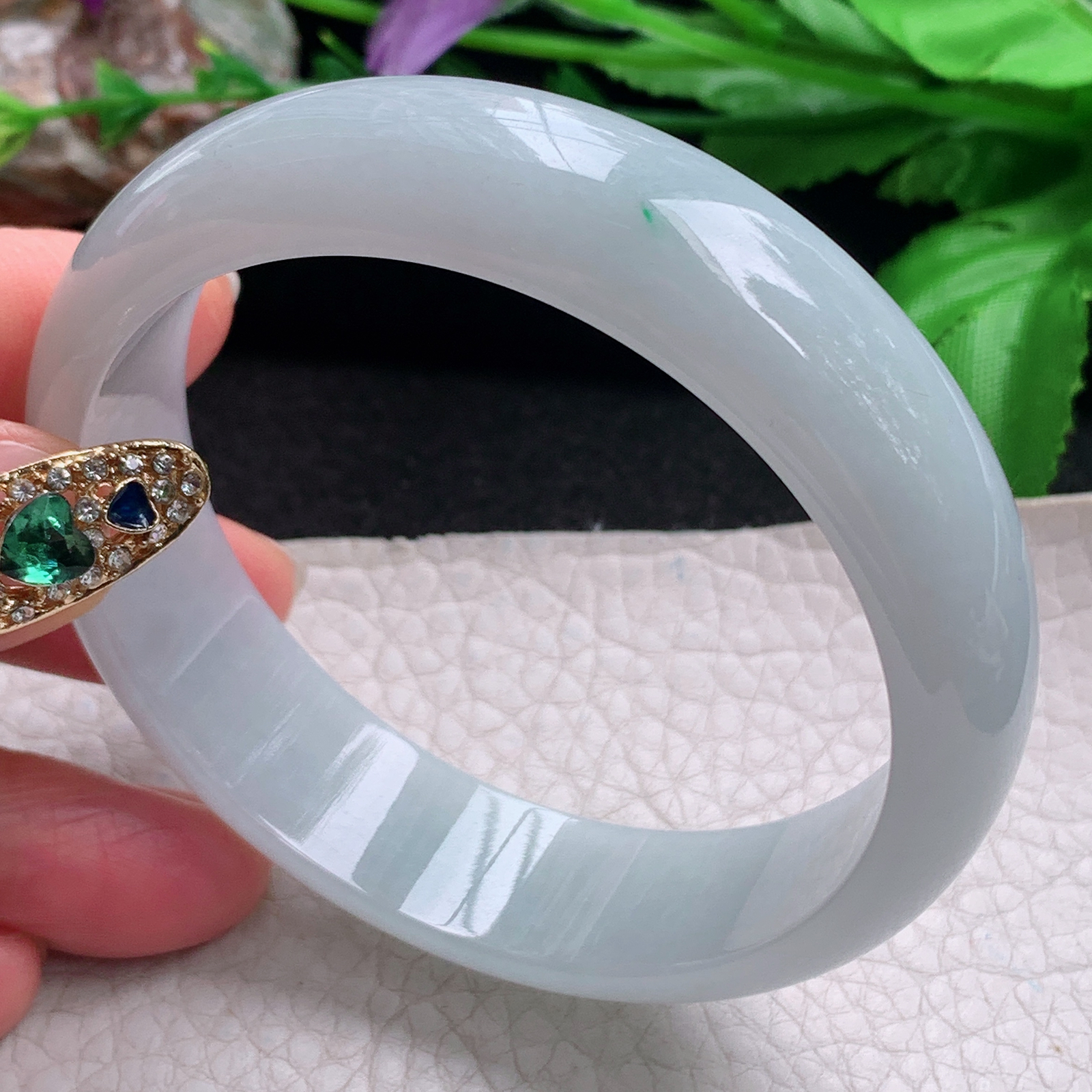 js大气款58*15.6*7.2轮胎镯 天然缅甸翡翠a货手镯白月光正圈玉镯子