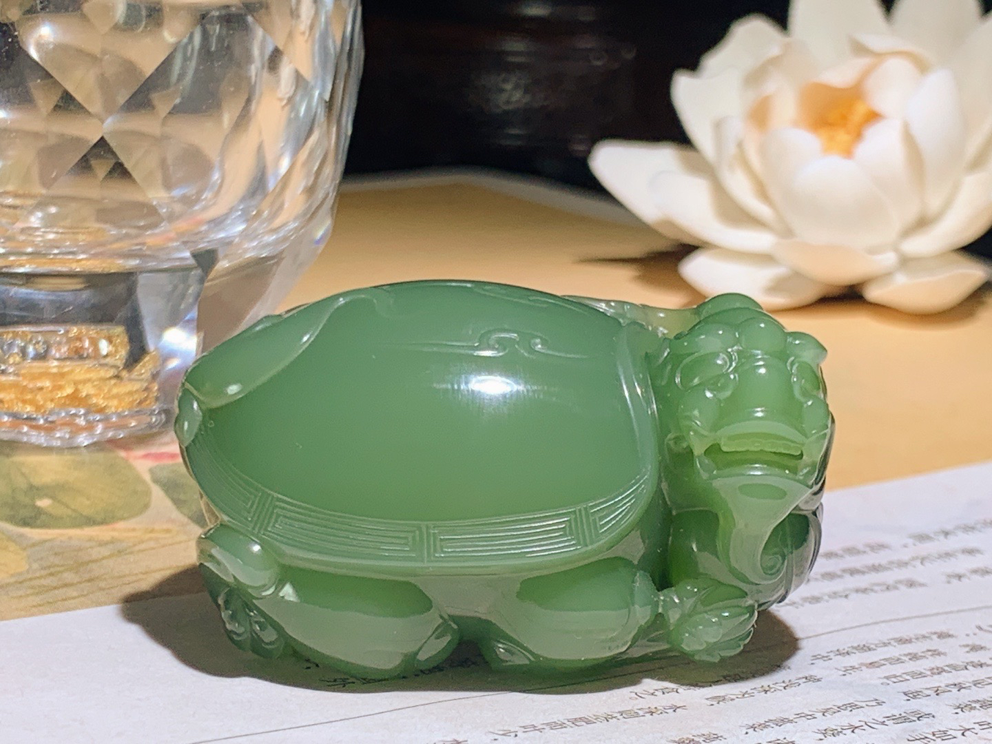 收藏级！和田玉粉绿俄罗斯碧玉富贵长寿龙龟把件 尺寸52/37/26重85.6克 玉质细腻油润 底色纯