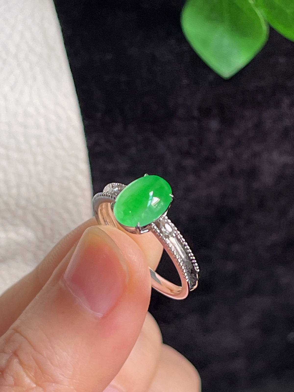 18k金 翡翠冰糯种飘阳绿戒指