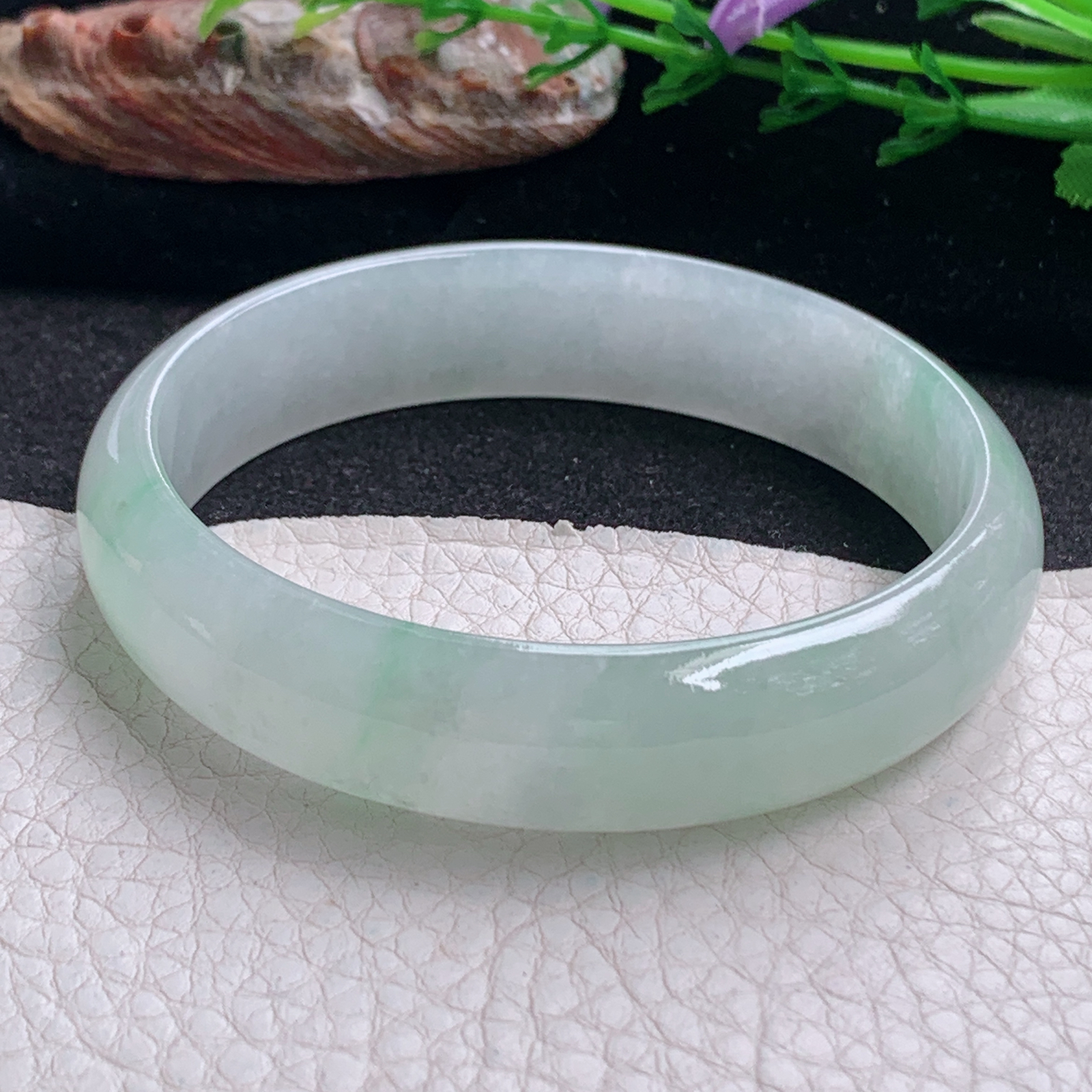 pj实拍58*14*6.5平安镯 天然缅甸翡翠a货手镯冰飘绿正圈玉镯子